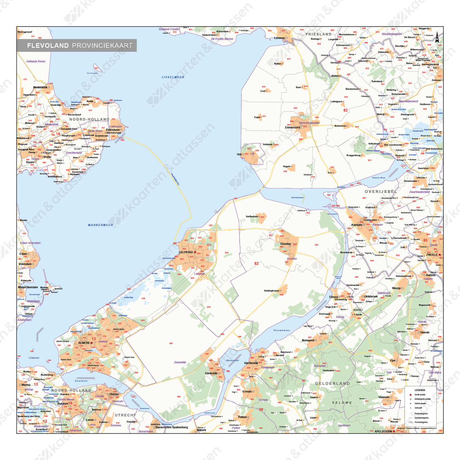 Postcode-/Gemeentekaart Flevoland 