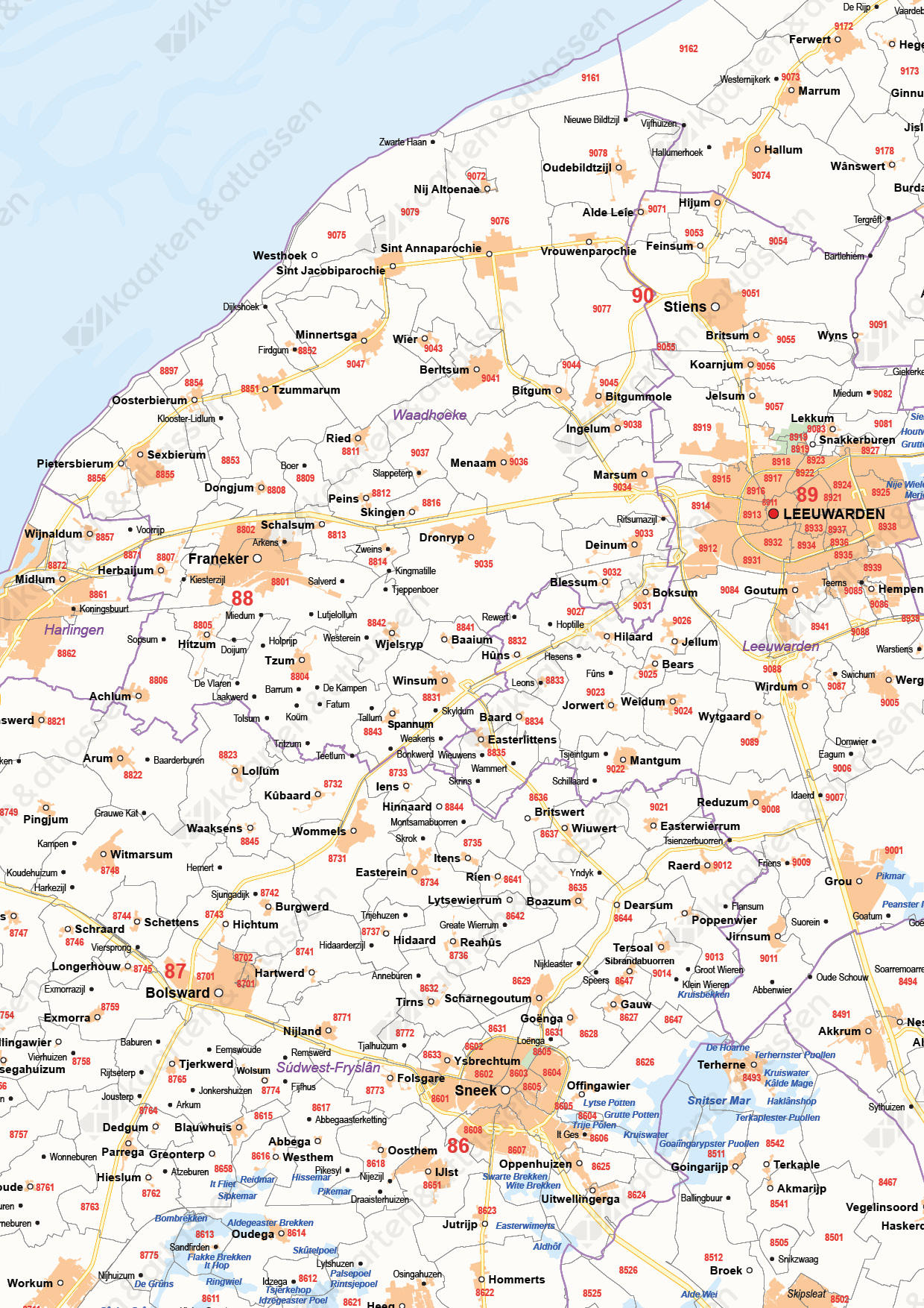 Digitale Postcode-/Gemeentekaart Friesland