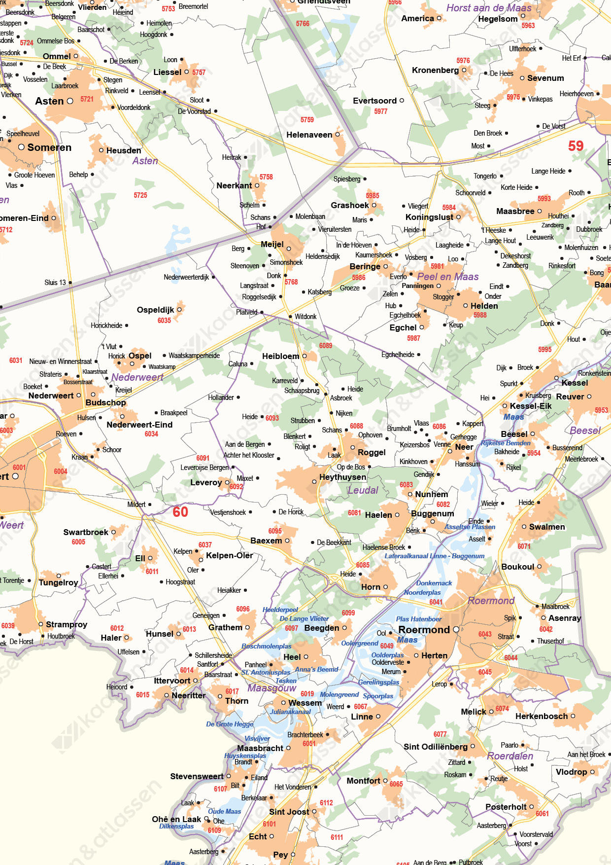 Postcode-/Gemeentekaart Limburg