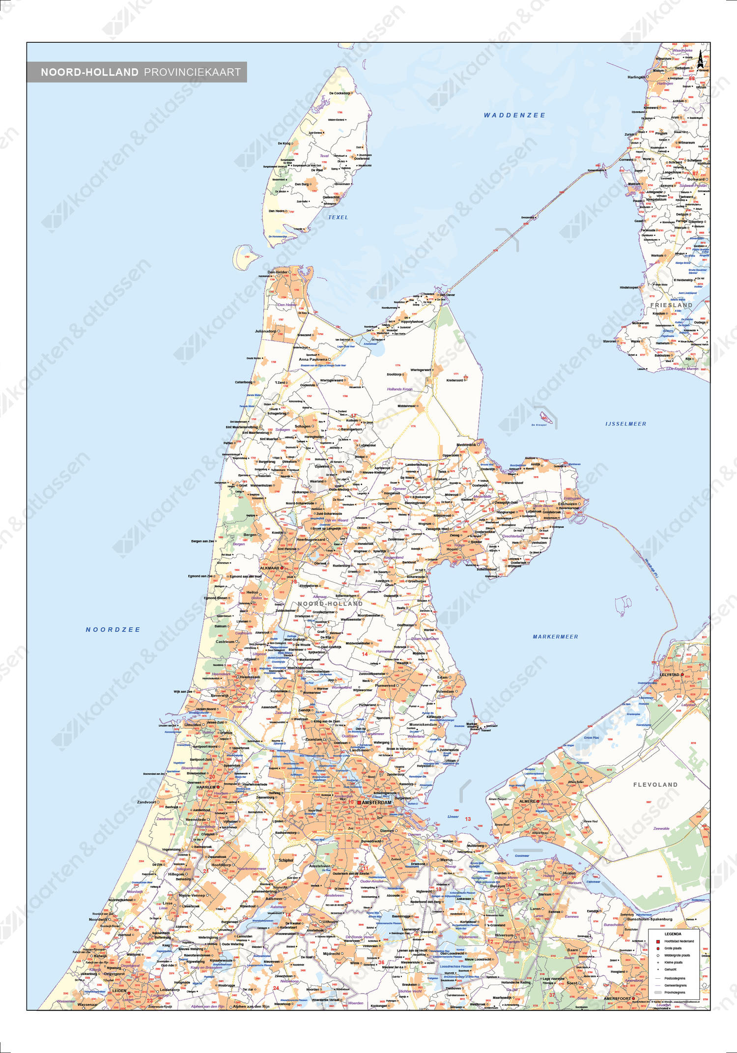 Digitale Postcode-/Gemeentekaart Noord-Holland