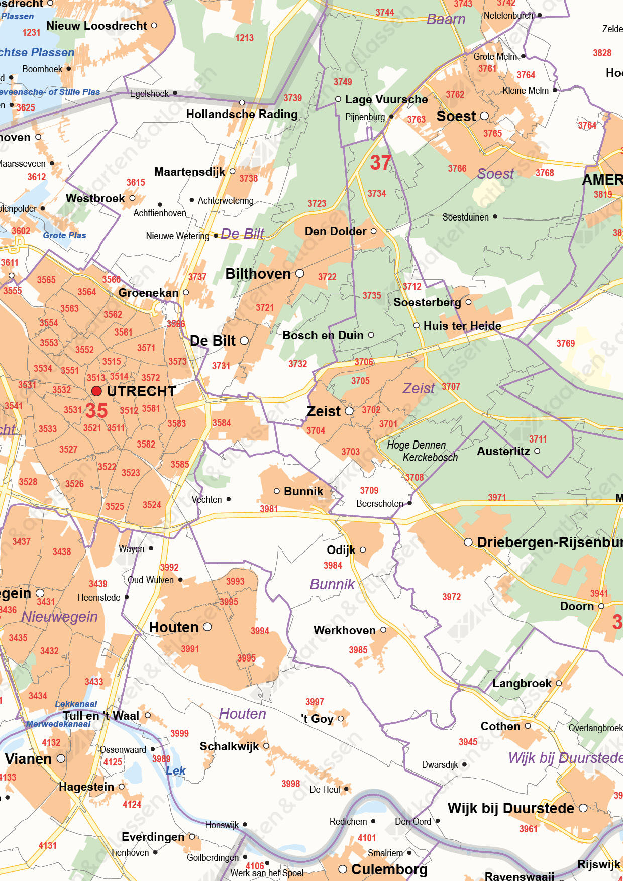 Postcode-/Gemeentekaart Utrecht