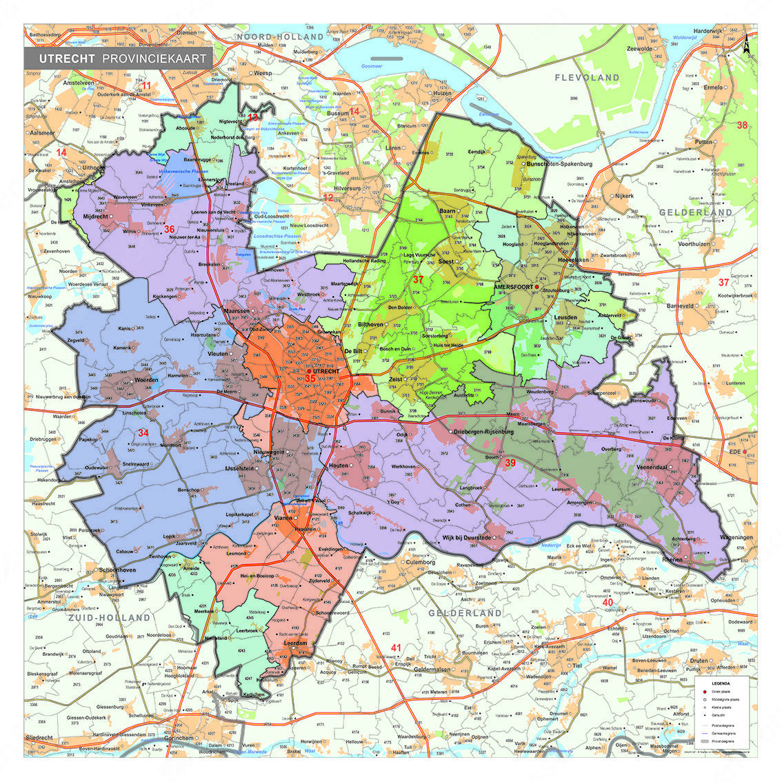 Postcodekaart Provincie Utrecht 