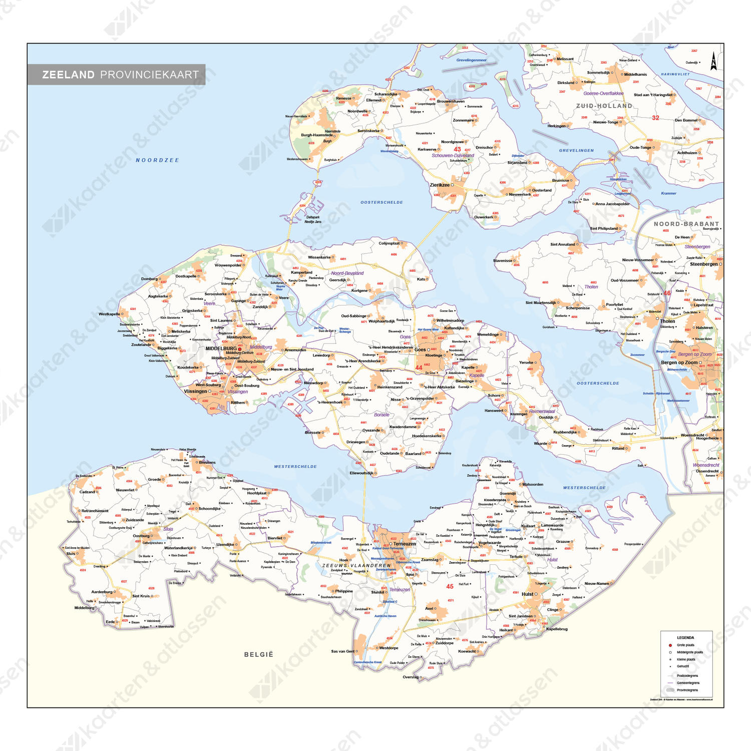 Postcode-/Gemeentekaart Zeeland