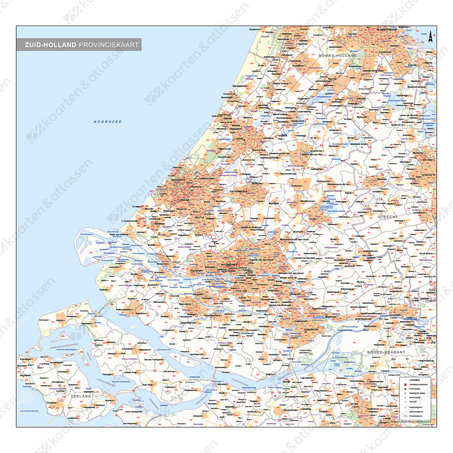 Postcode-/Gemeentekaart Zuid-Holland