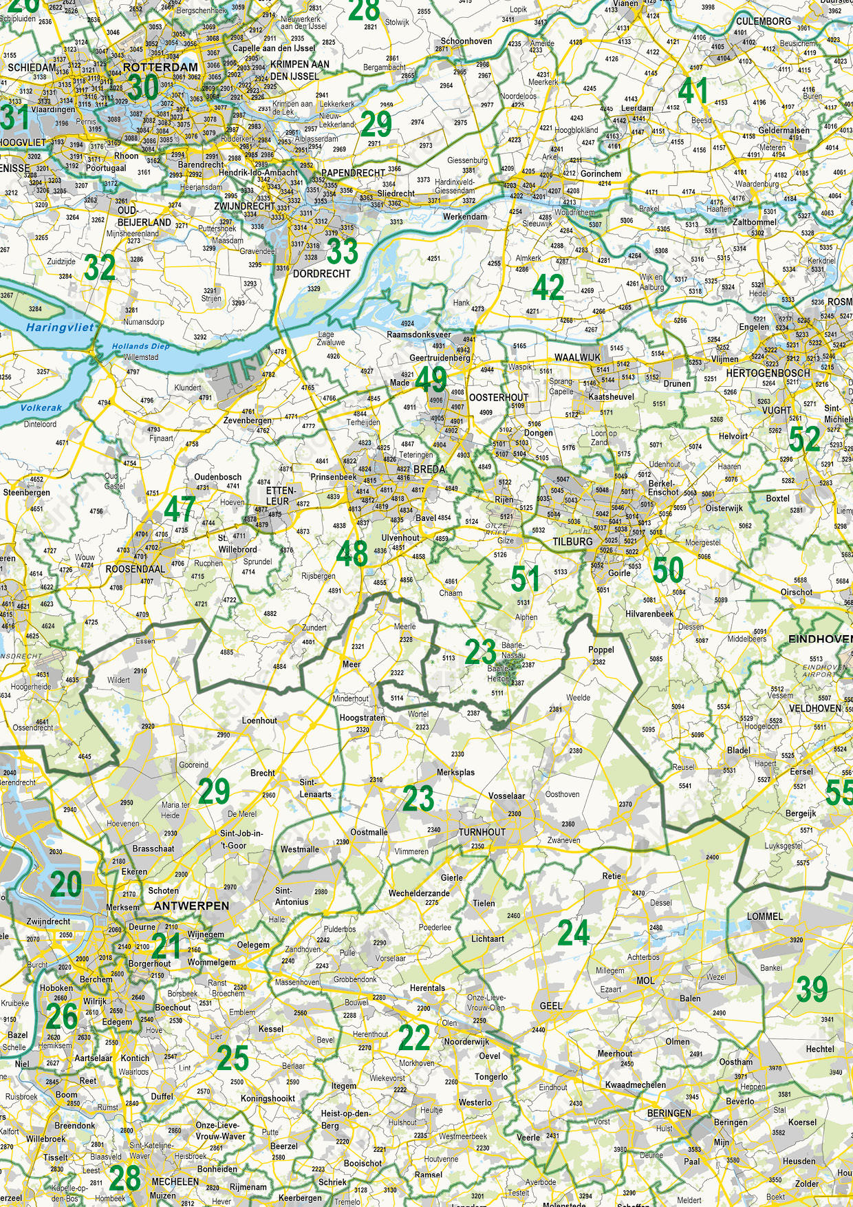 Postcodekaart Benelux 2- en 4-cijferig