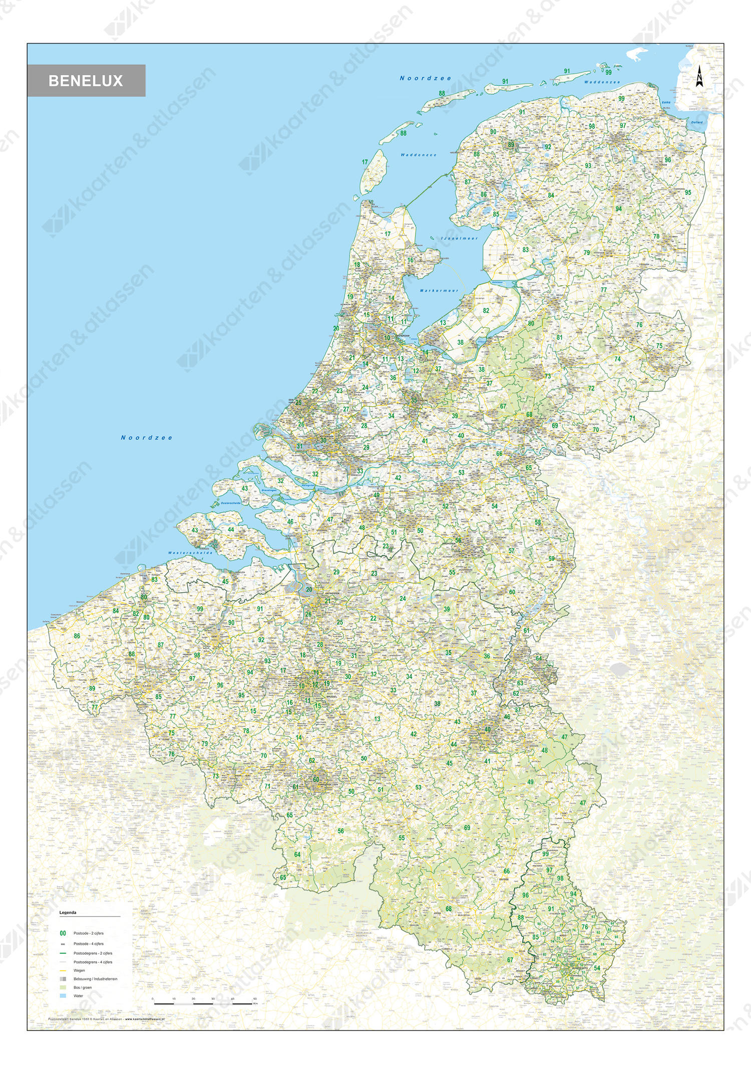 Postcodekaart Benelux 2- en 4-cijferig