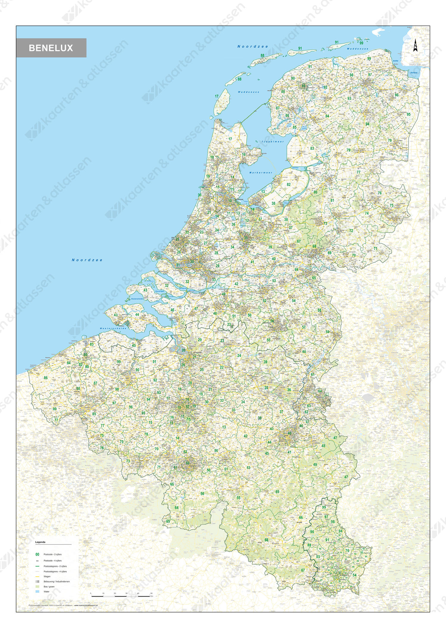 Digitale Postcodekaart Benelux 2- en 4-cijferig