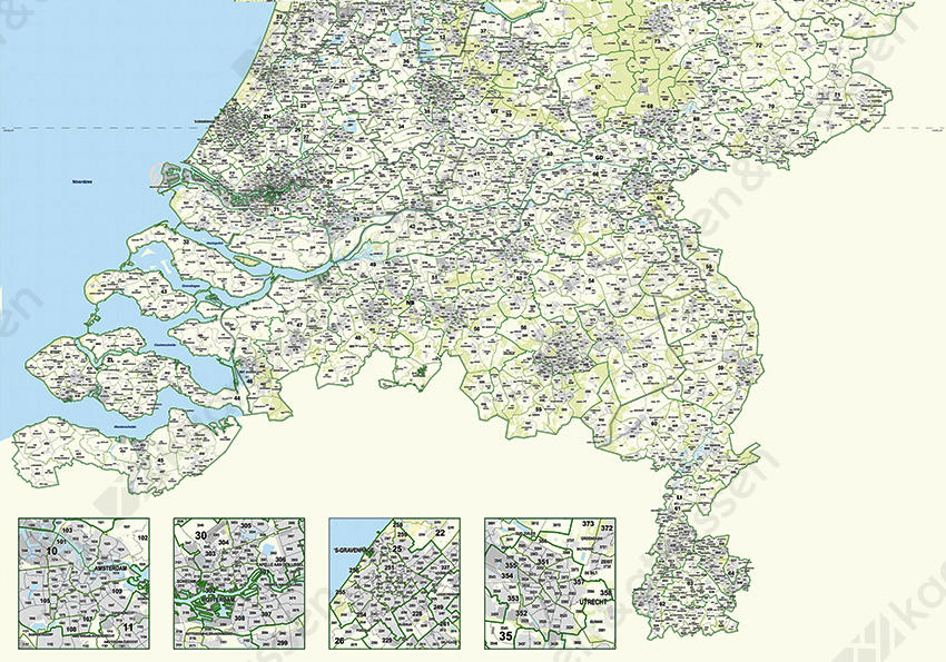GEVOUWEN 2-, 3- EN 4-CIJFERIGE POSTCODEKAART NEDERLAND 845 | Kaarten en