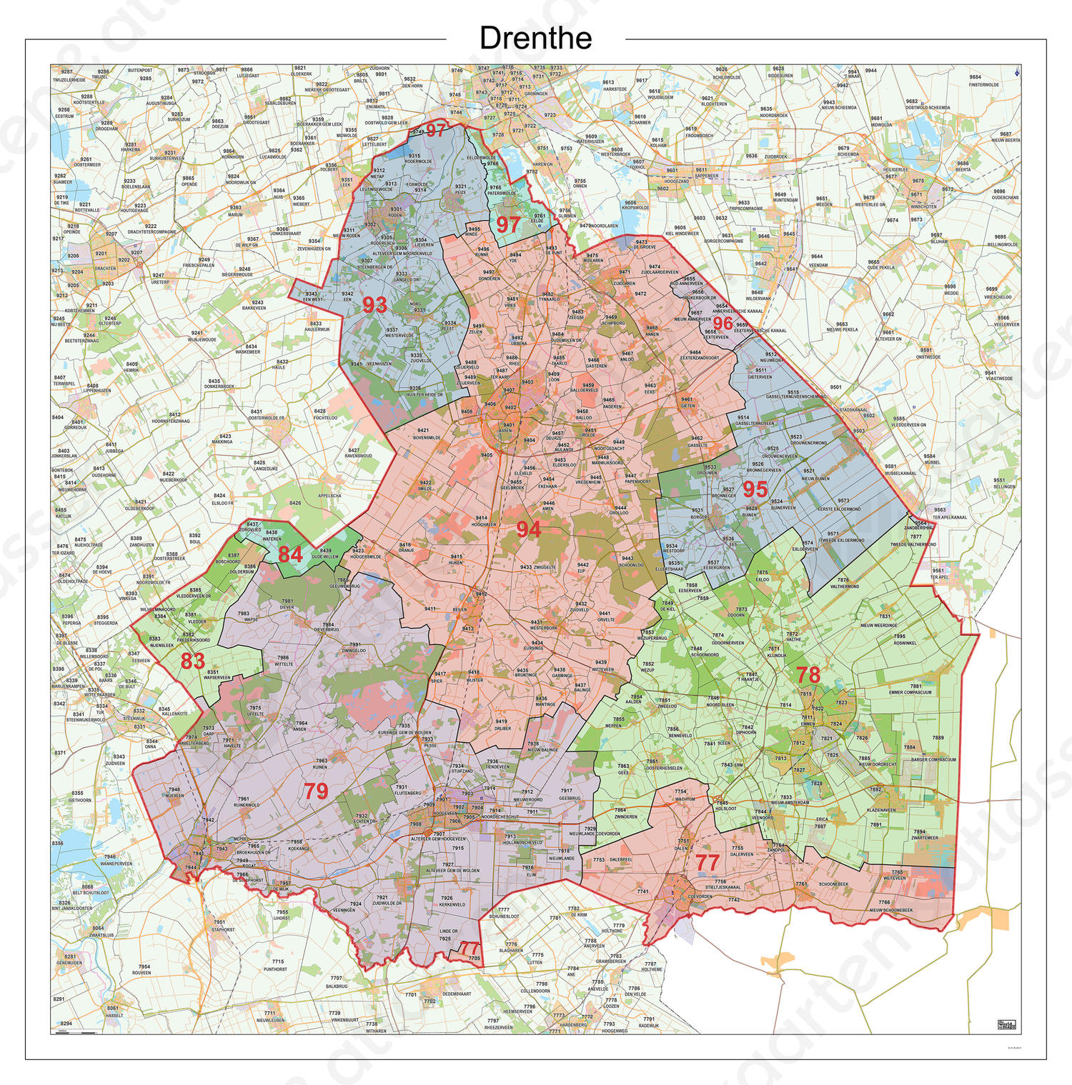 Postcodekaart Provincie Drenthe