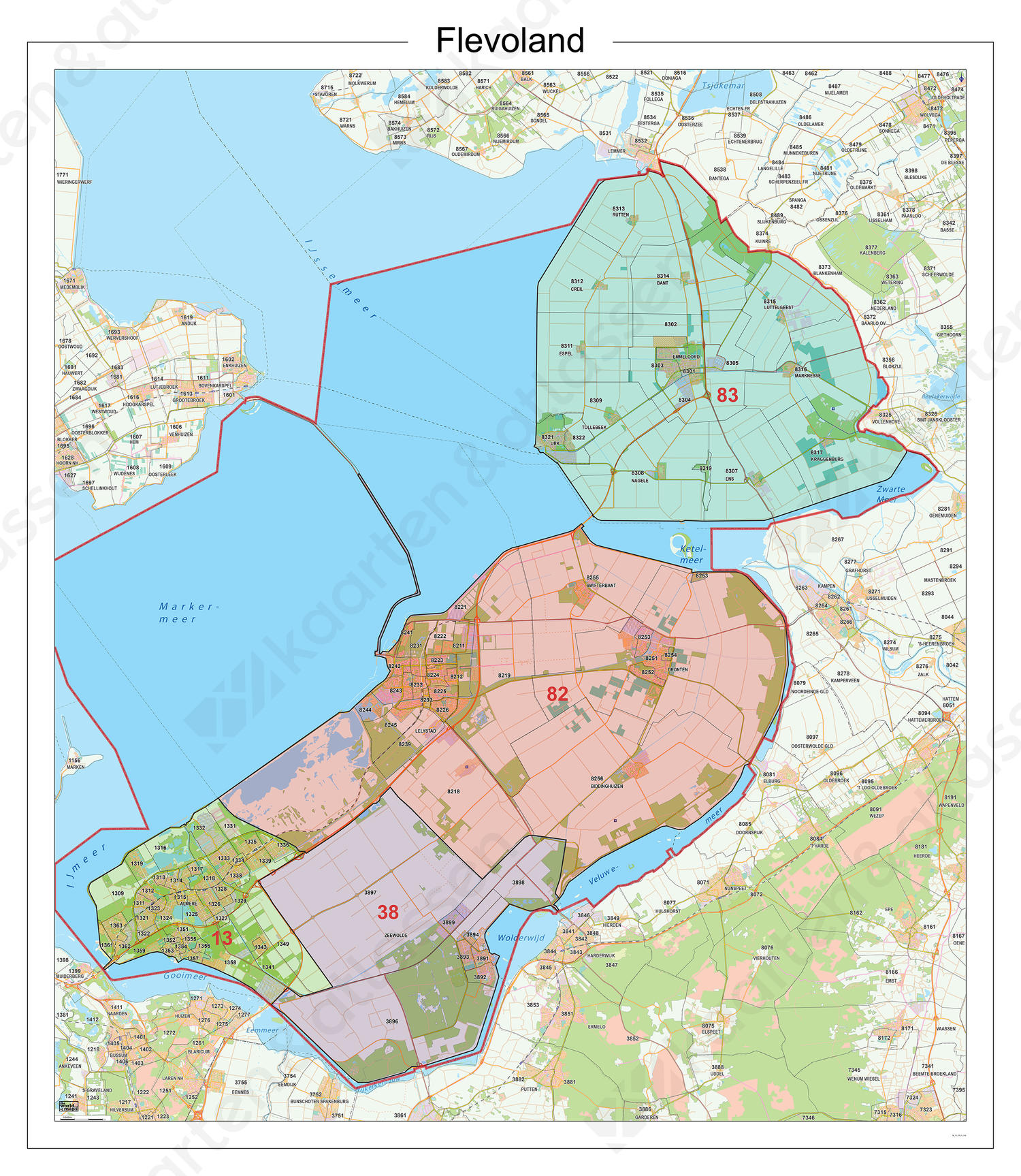 Postcodekaart Provincie Flevoland