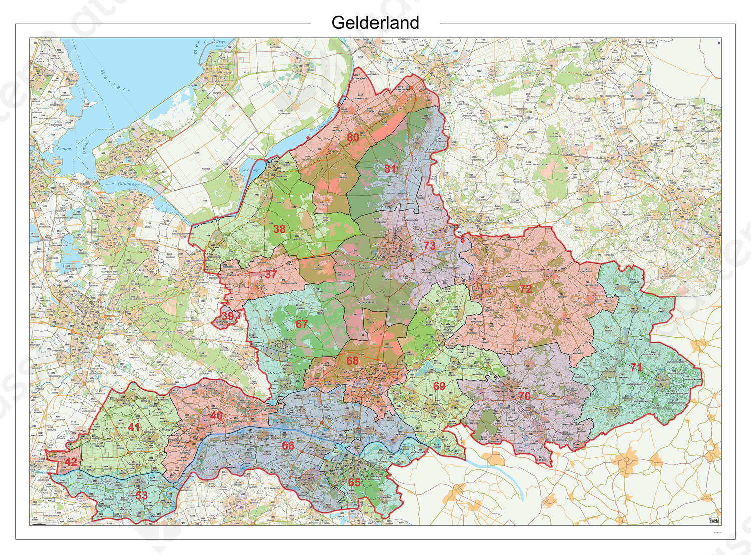 Postcodekaart Provincie Gelderland