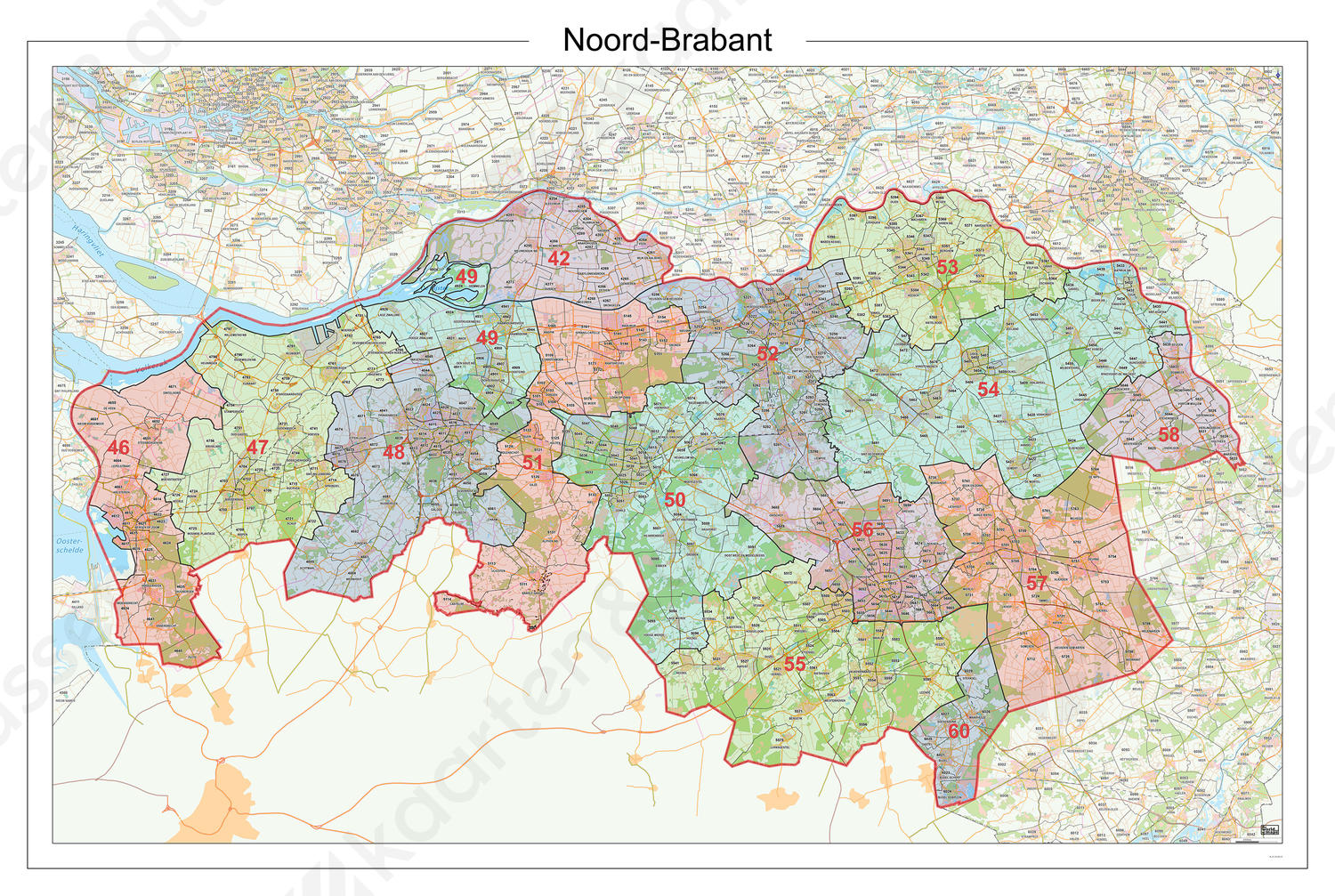 Digitale Postcodekaart Provincie Noord-Brabant