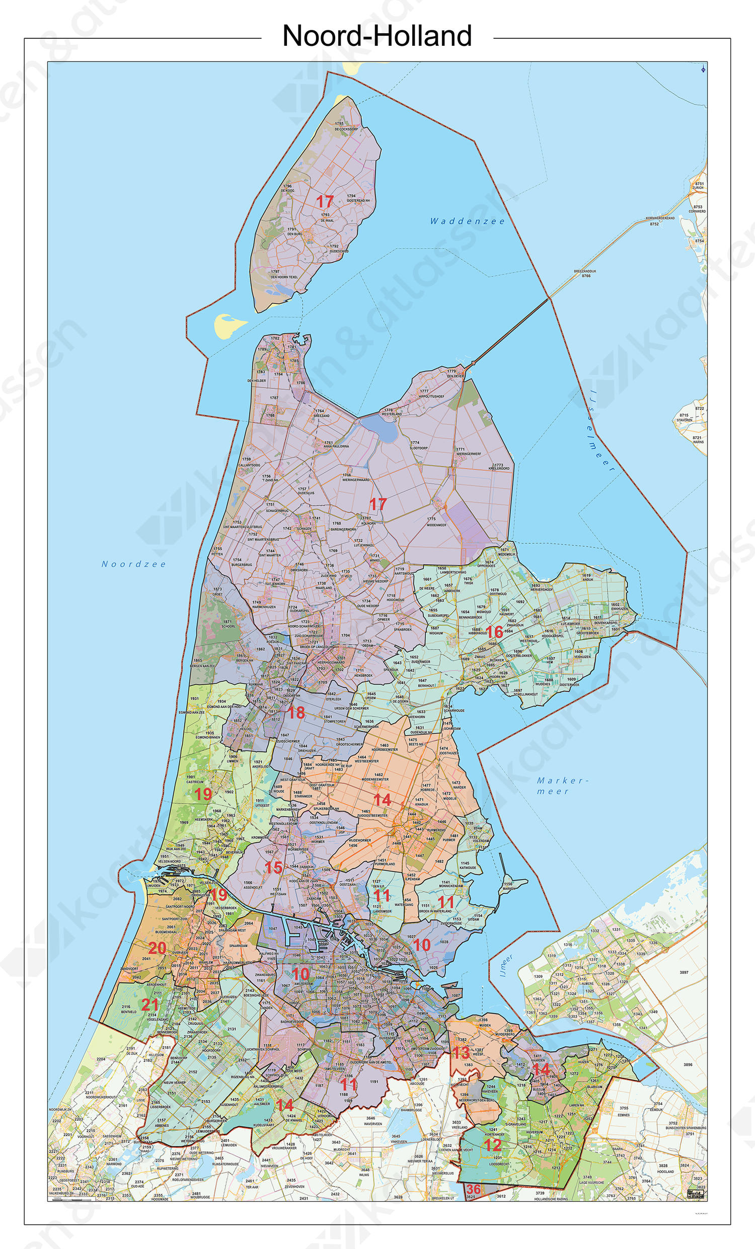 Postcodekaart Provincie Noord-Holland