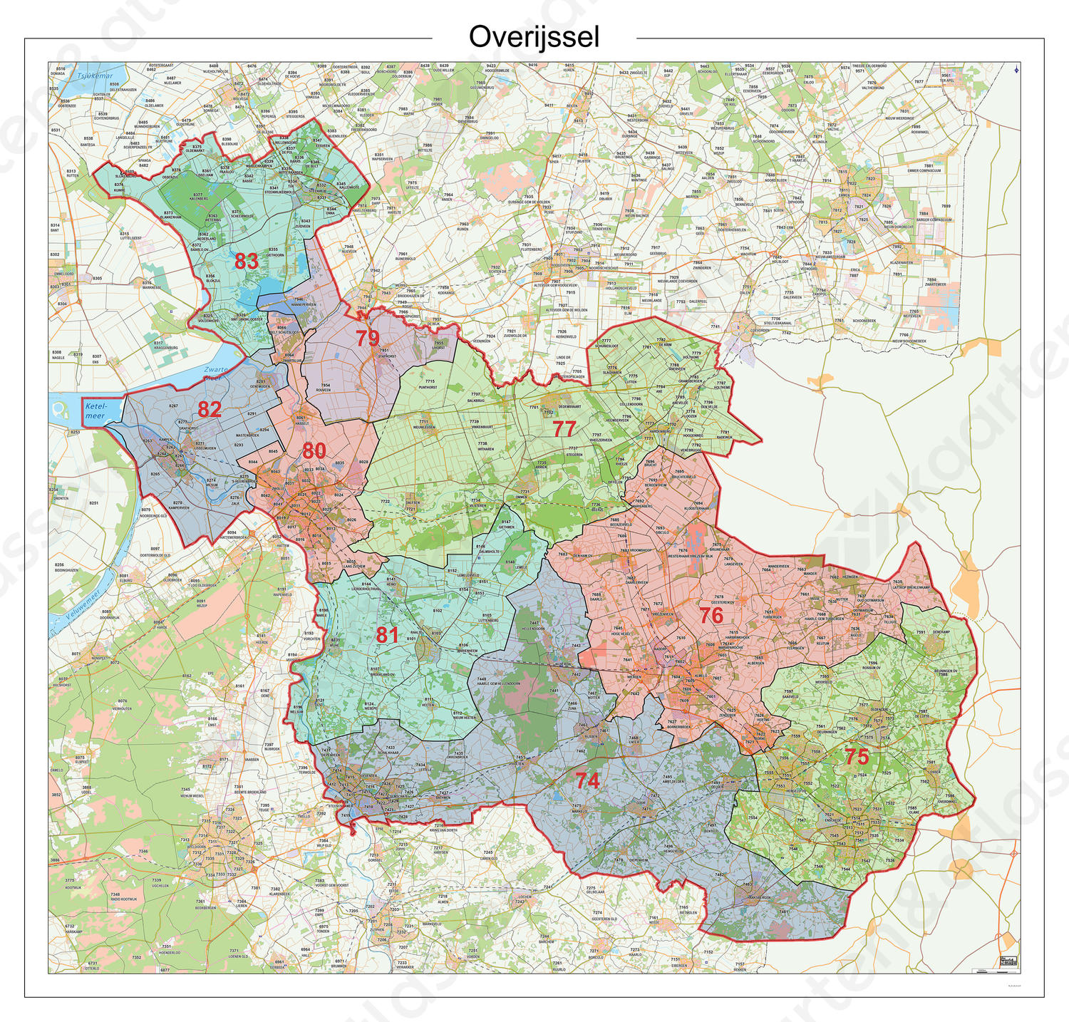 Postcodekaart Provincie Overijssel