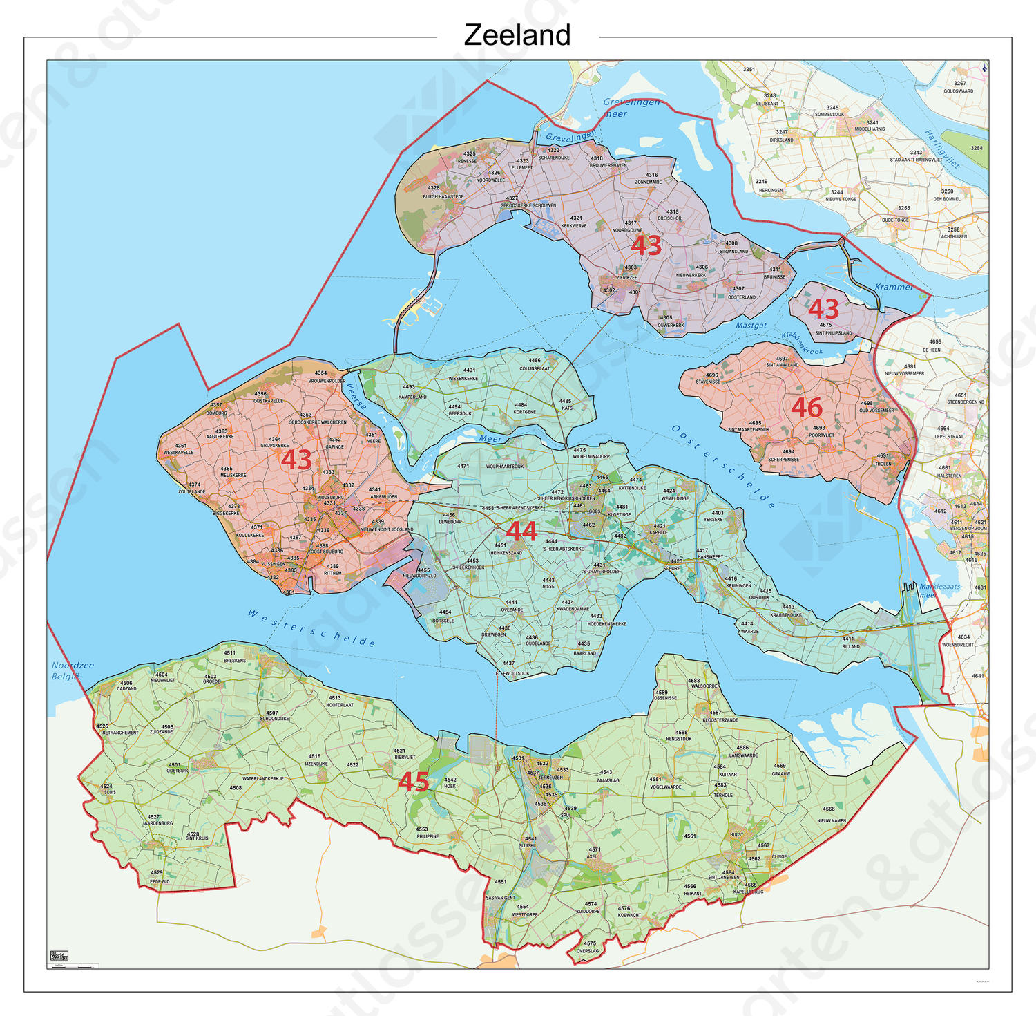 Postcodekaart Provincie Zeeland 