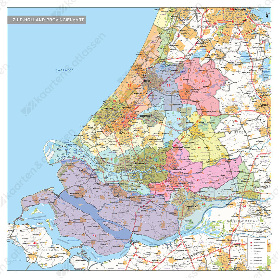 Postcodekaart Provincie Zuid-Holland