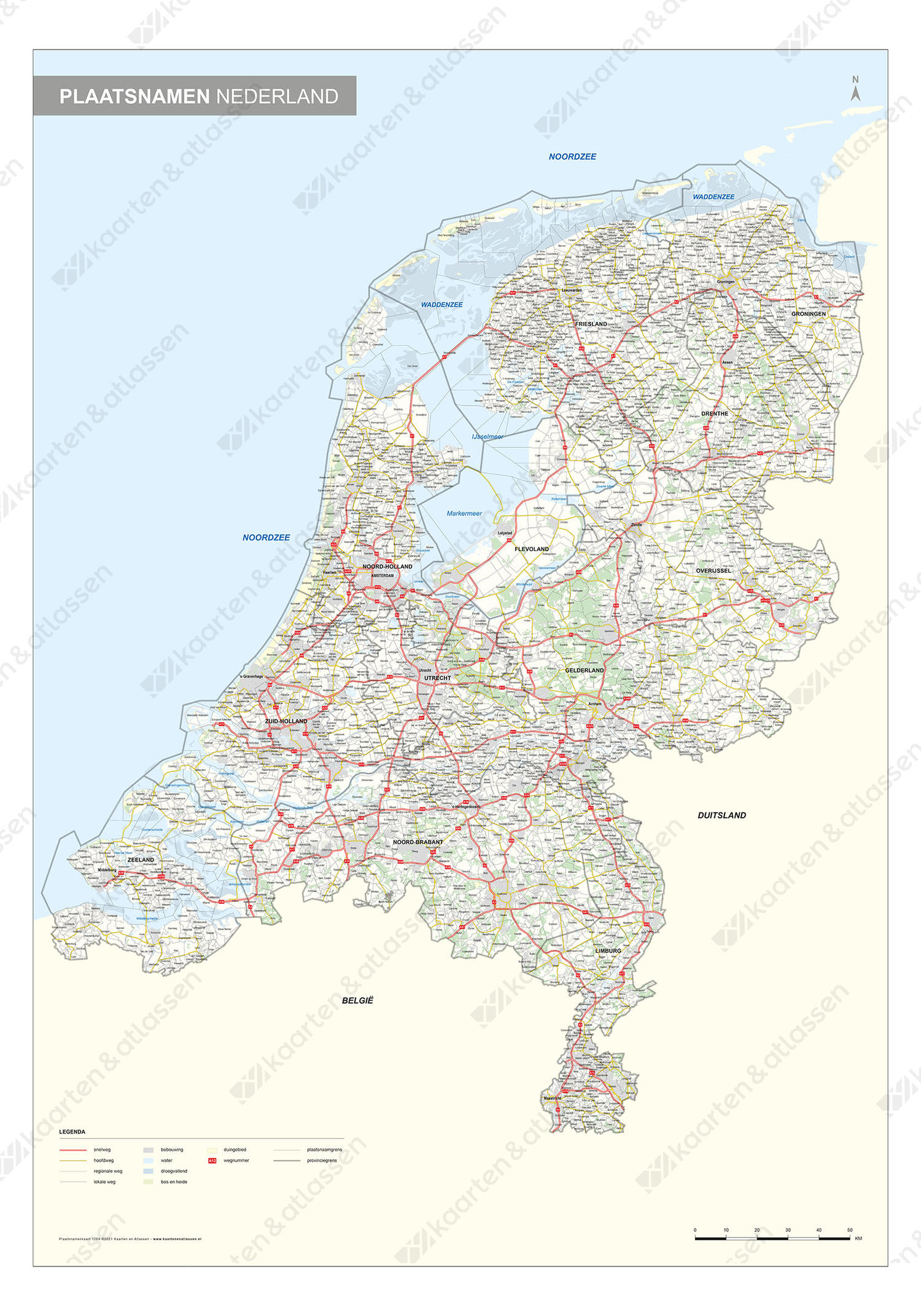 Digitale Plaatsnamenkaart Nederland met wegen Digitale Plaatsnamenkaart Nederland met wegen