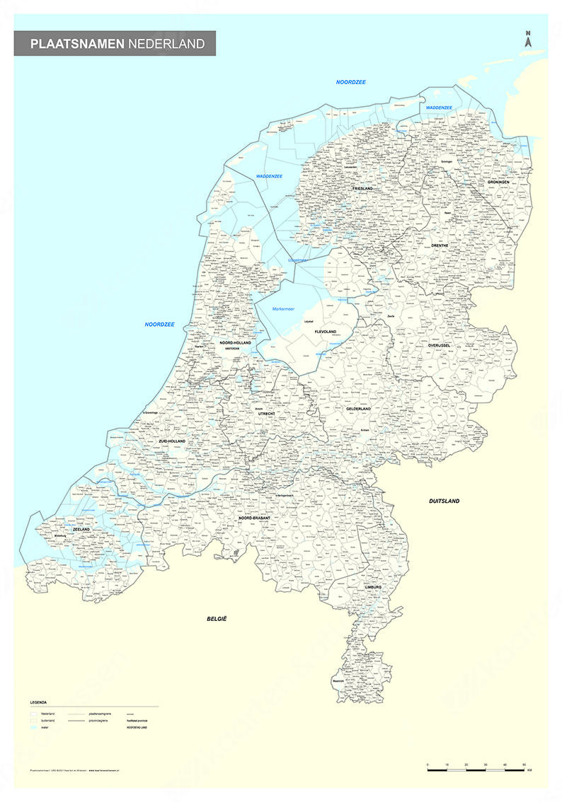 Complete plaatsnamenkaart van Nederland