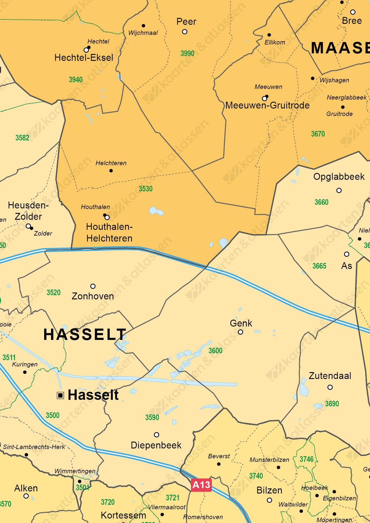 postcode/gemeente kaart Belgisch Limburg