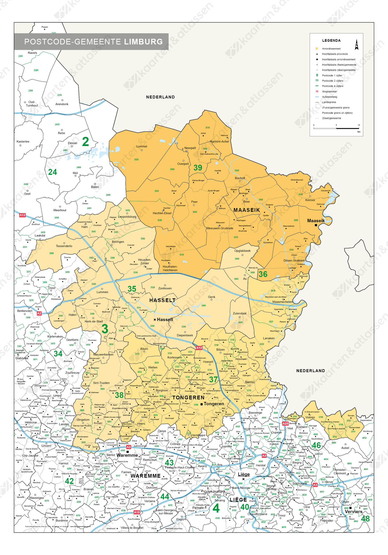 postcode/gemeente kaart Belgisch Limburg