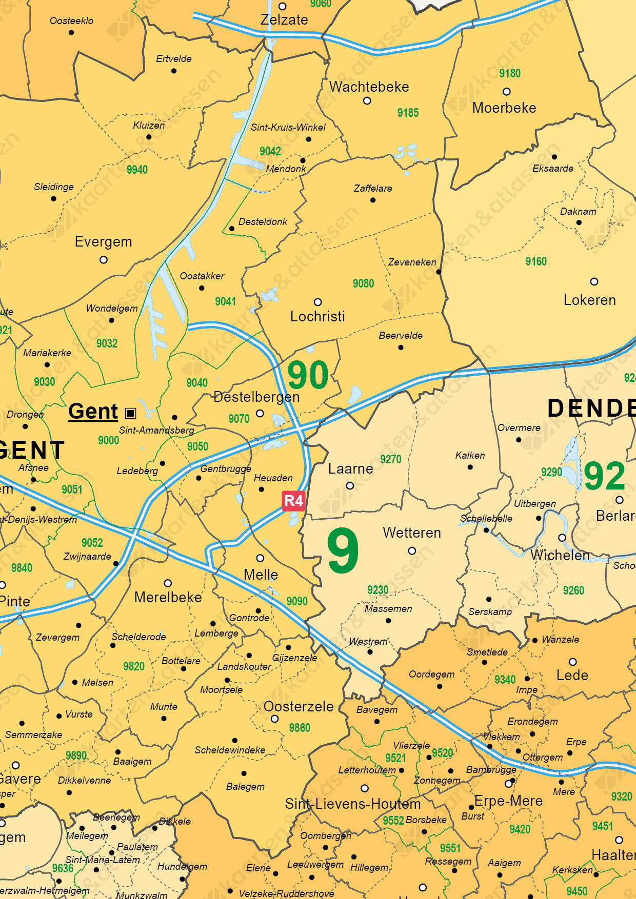 postcode/gemeente kaart Oost-Vlaanderen