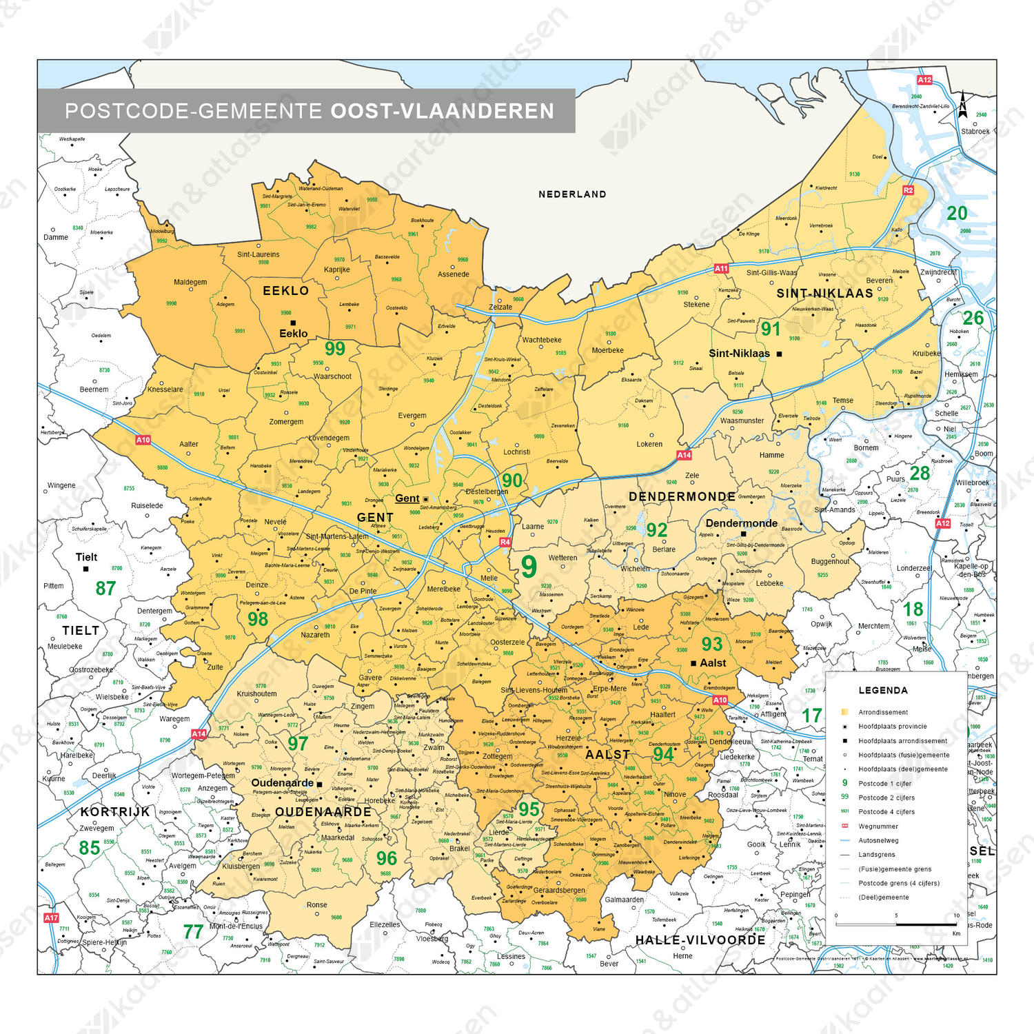 postcode/gemeente kaart Oost-Vlaanderen