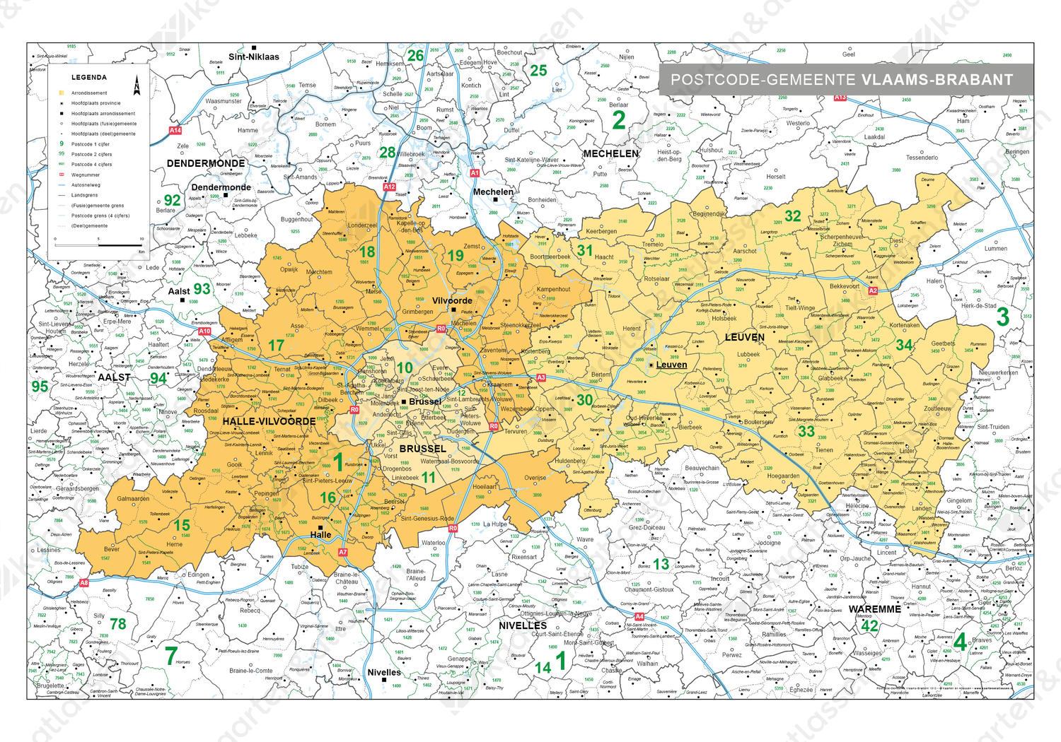postcode/gemeente kaart Vlaams-Brabant