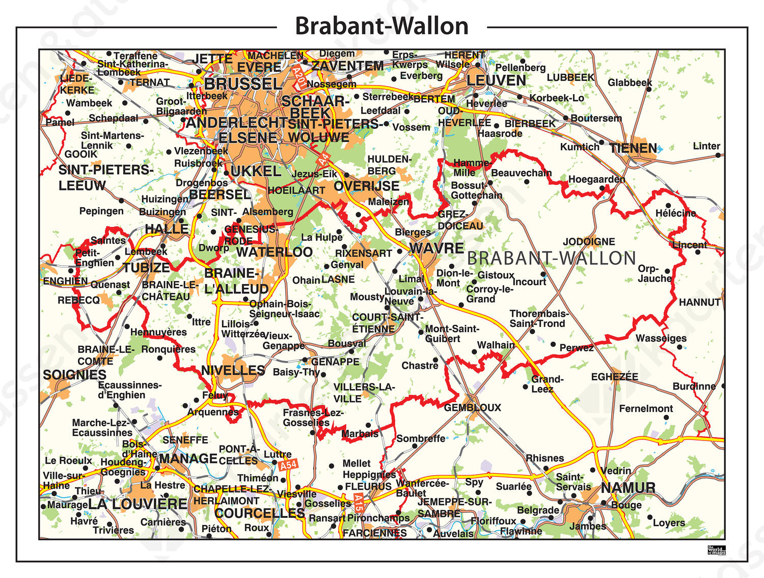Digitale Natuurkundige kaart Brabant-Wallon 