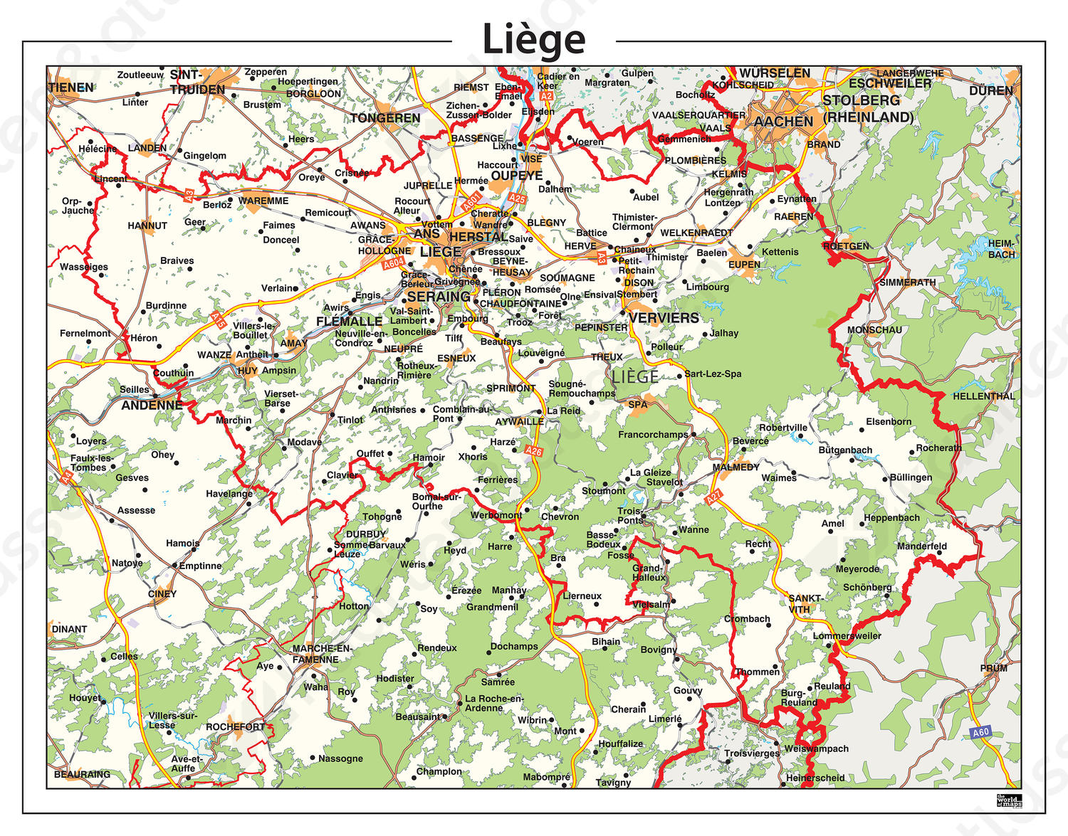 Natuurkundige kaart Liège Natuurkundige kaart Liège