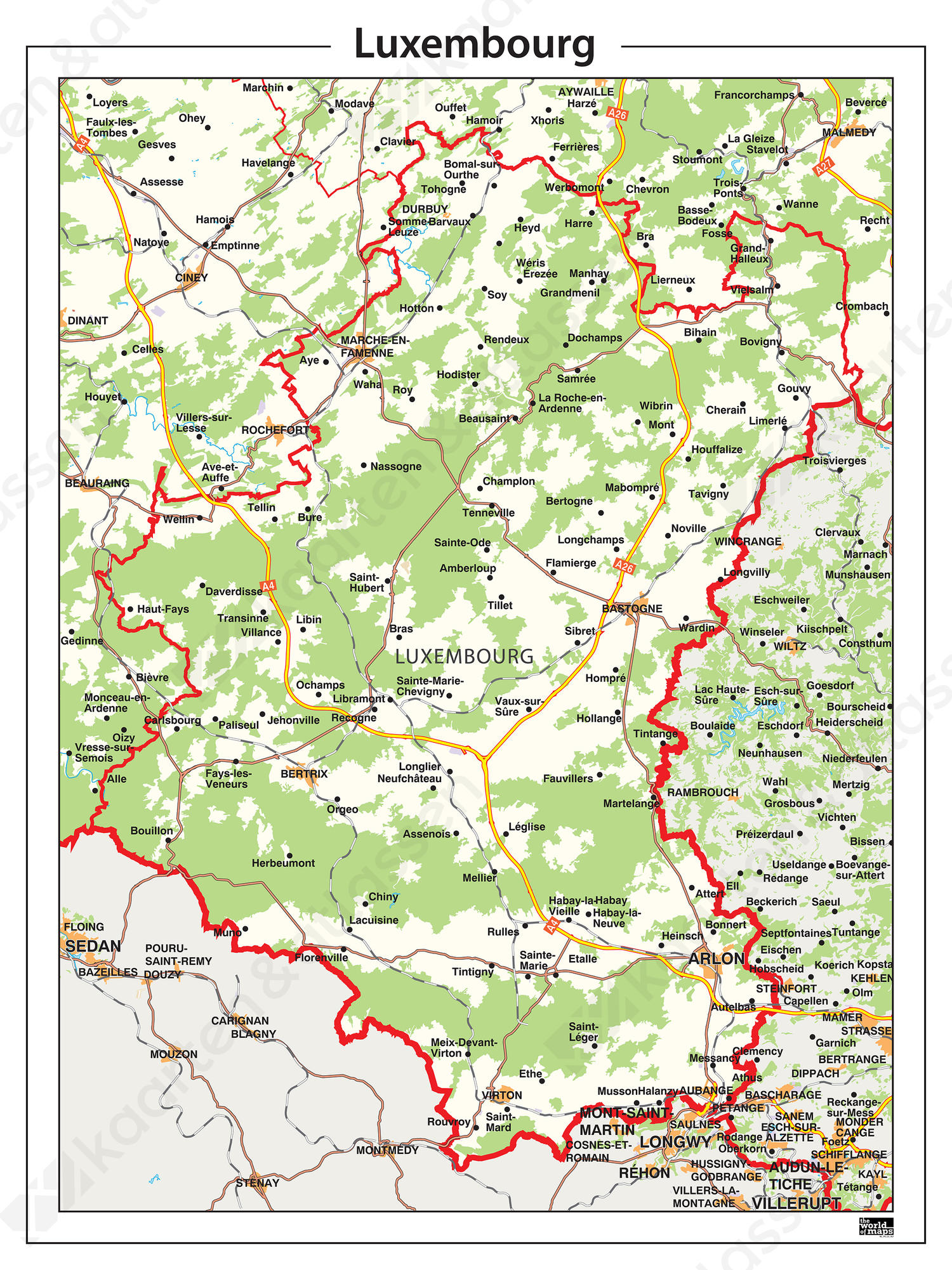Natuurkundige Provinciekaart Luxembourg Digitale Natuurkundige Provinciekaart Luxembourg