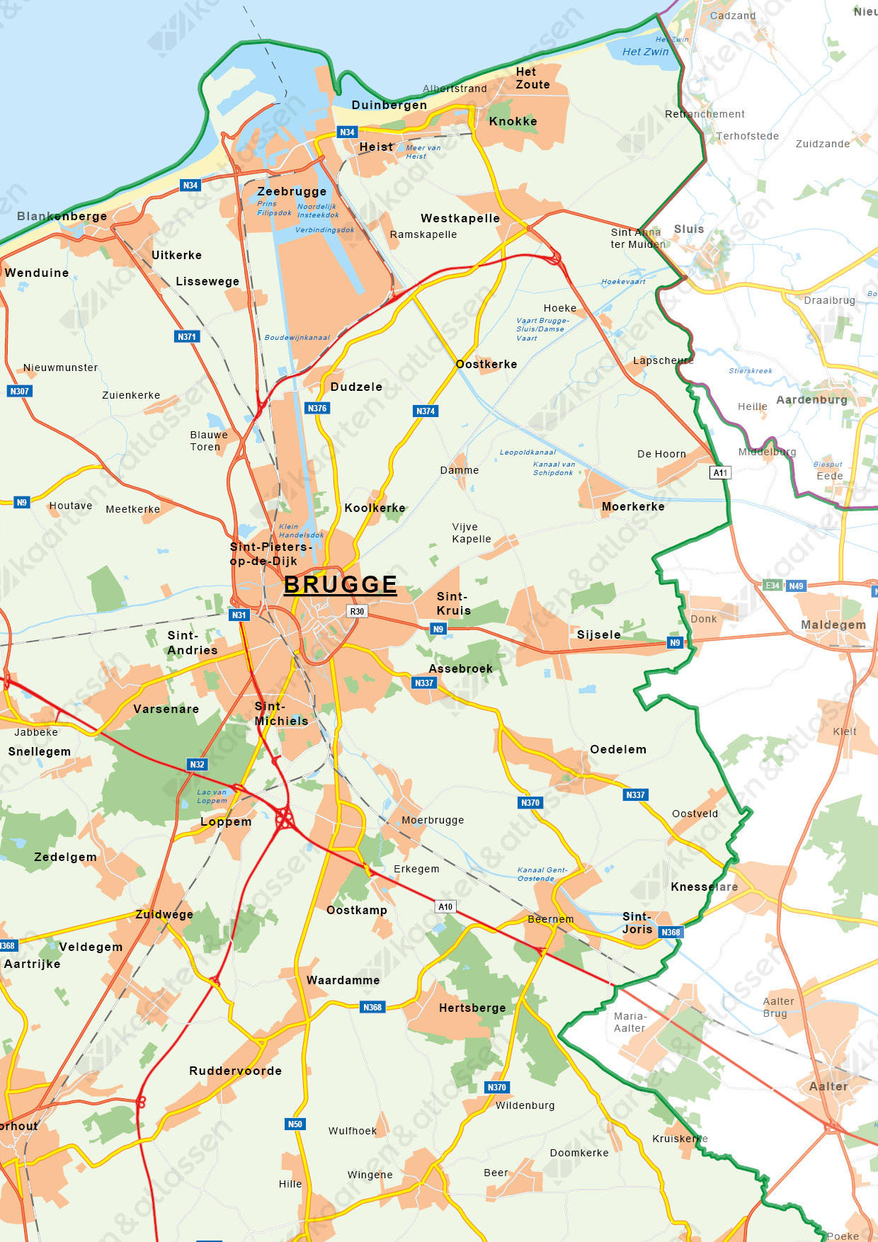 Natuurkundige kaart West-Vlaanderen