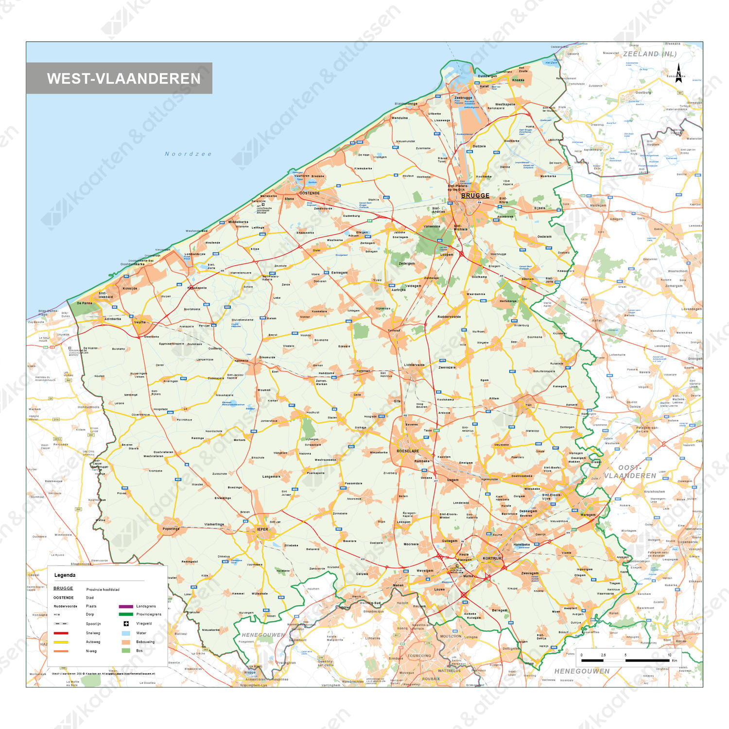 Digitale Natuurkundige kaart West-Vlaanderen