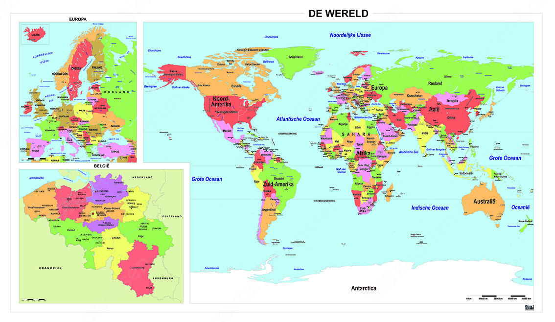 Schoolkaart Wereld/Europa/België