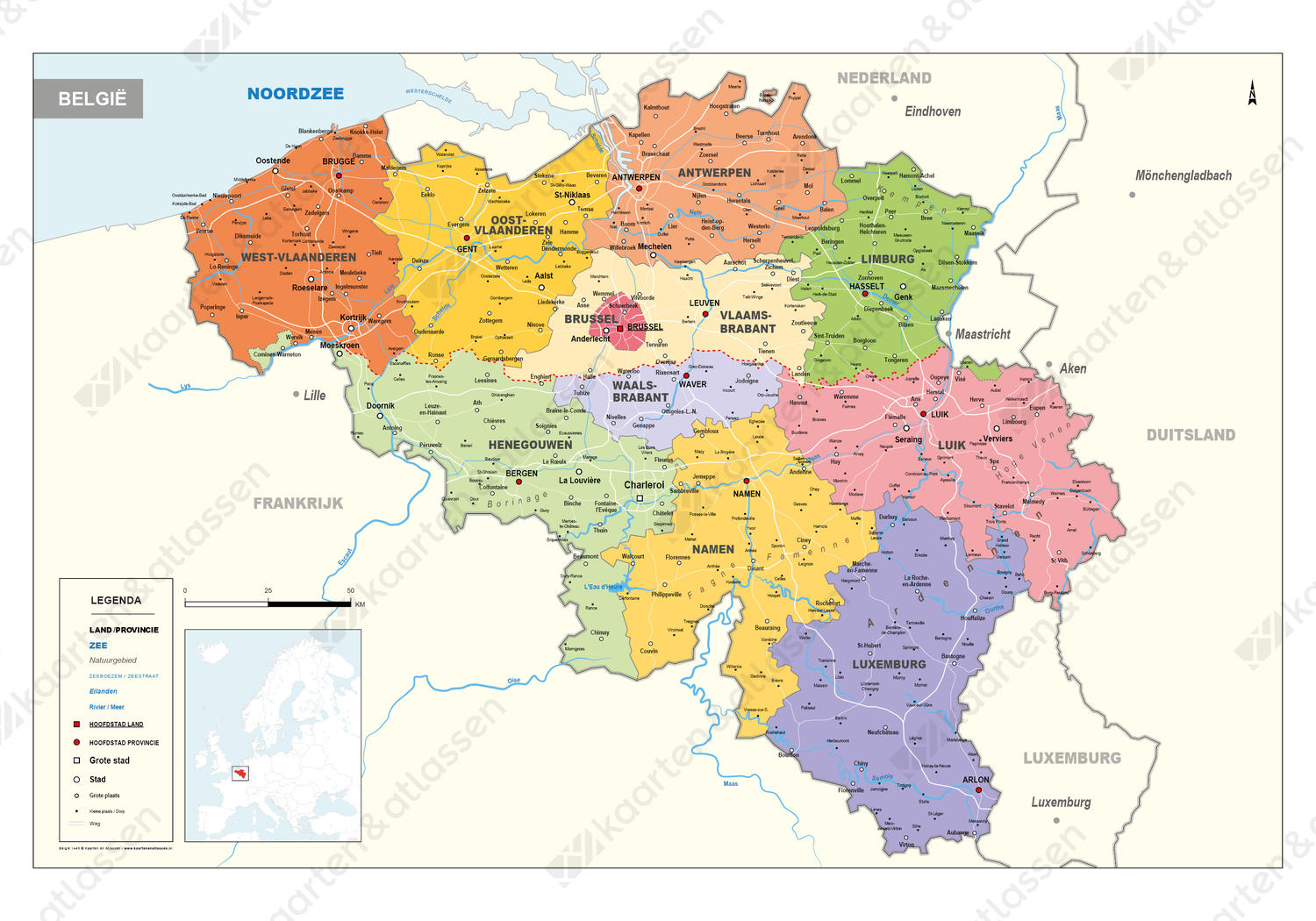 Doordeweekse dagen Moeras stad Beprikbare België Kaart Staatkundig 1449 | Kaarten en Atlassen.nl