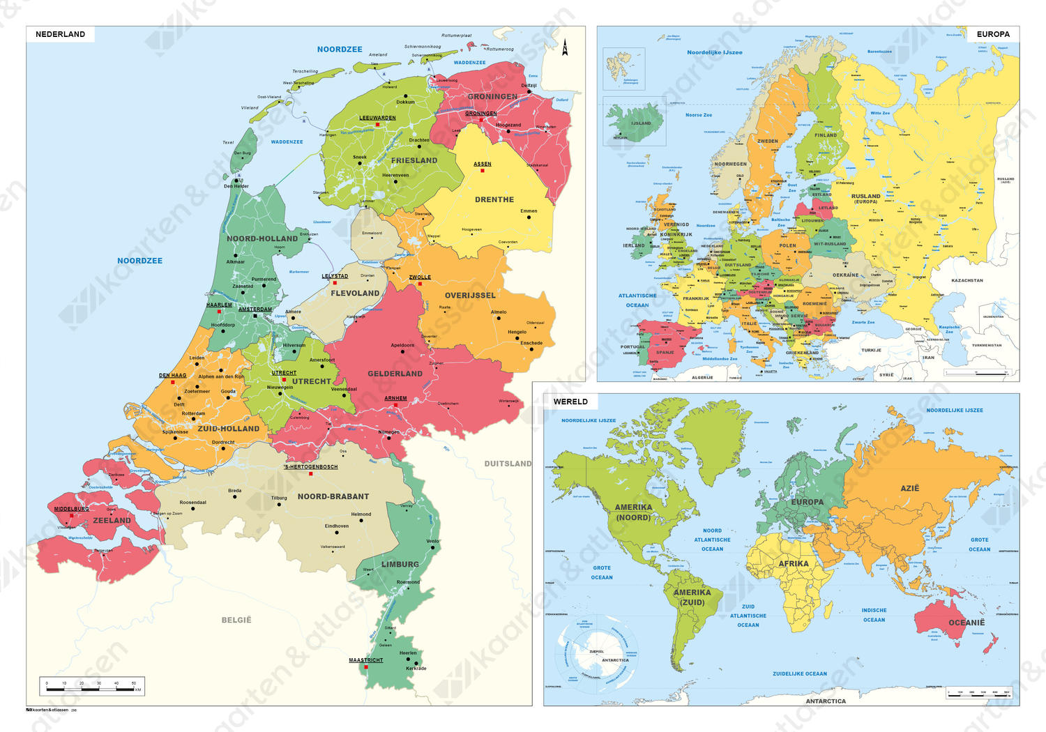 Schoolkaart Nederland, Europa en Wereld