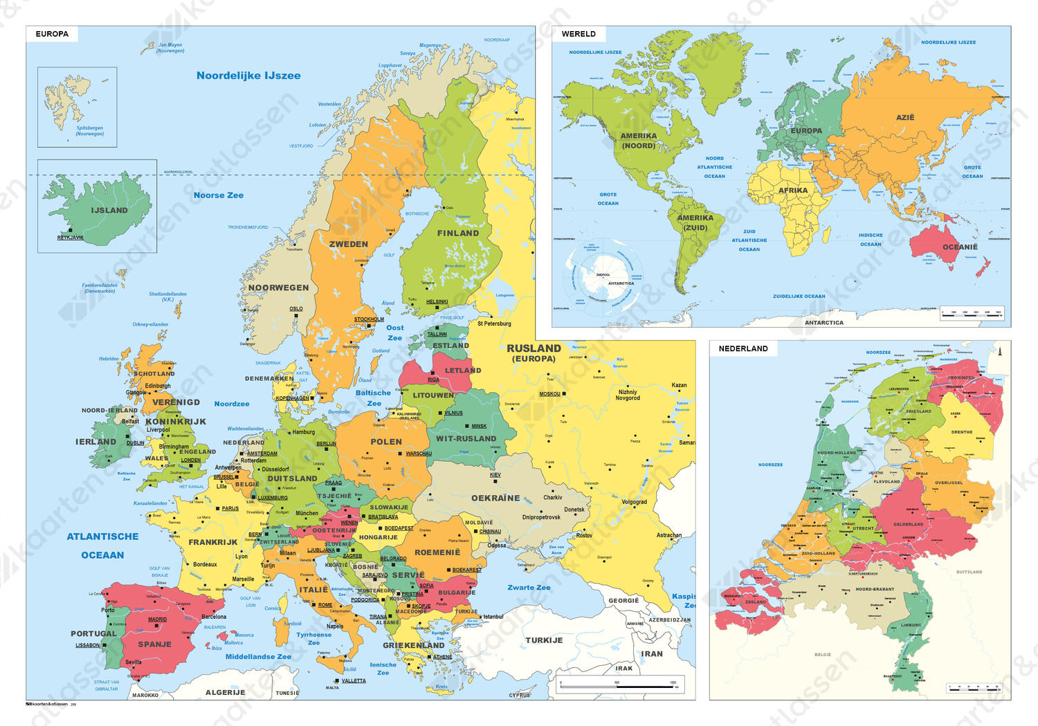 Schoolkaart Europa/Wereld/Nederland