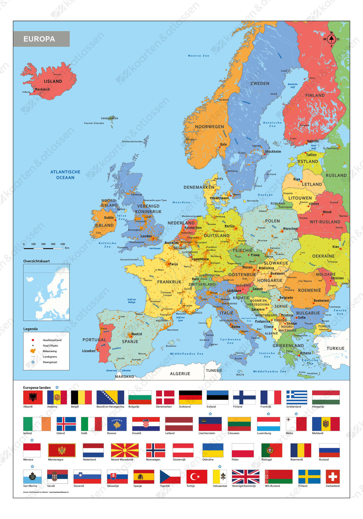 Schoolkaart Europa met vlaggen 