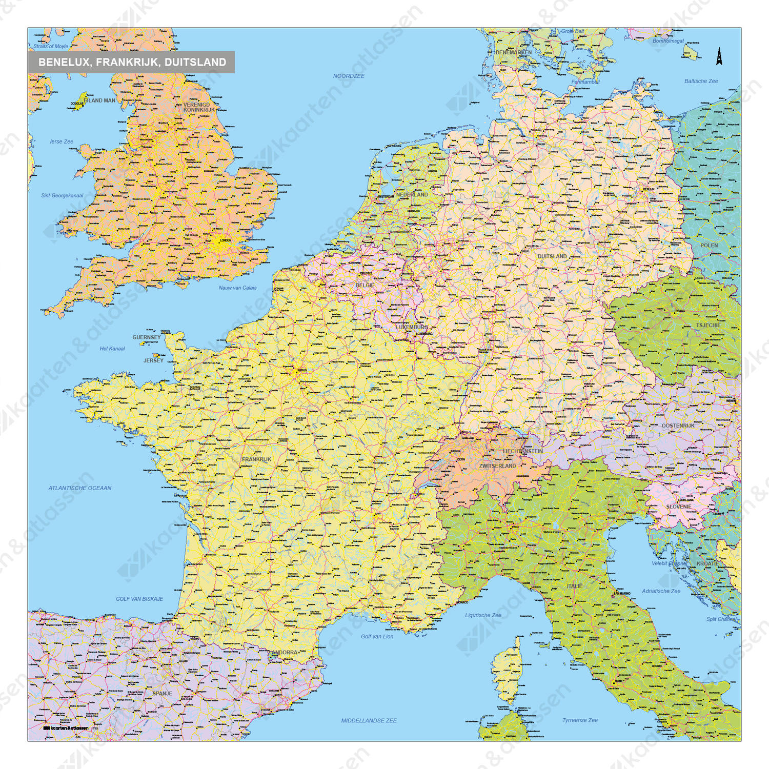 Digitale Kaart Benelux, Duitsland en Frankrijk Digitale Kaart Benelux, Duitsland en Frankrijk