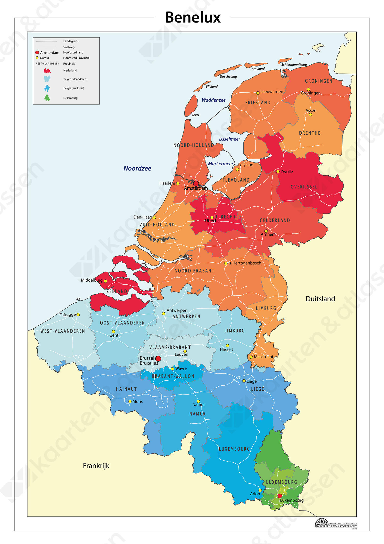 Digitale Eenvoudige Beneluxkaart 