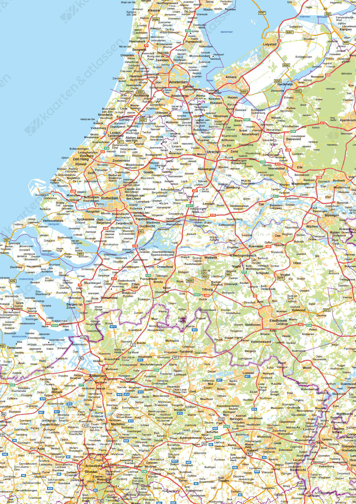 Digitale Benelux Kaart Gedetailleerd