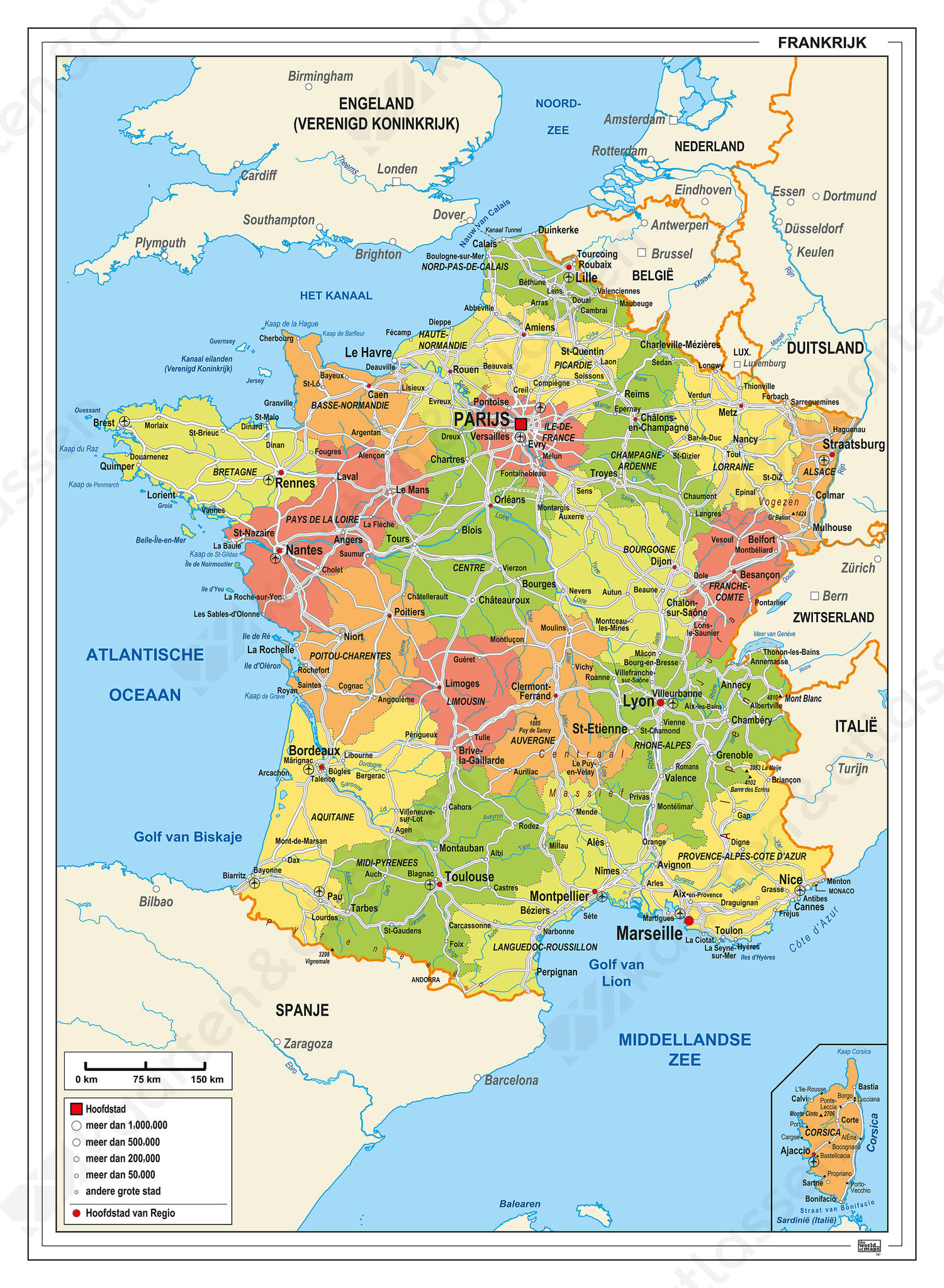 Kaart Frankrijk Staatkundig