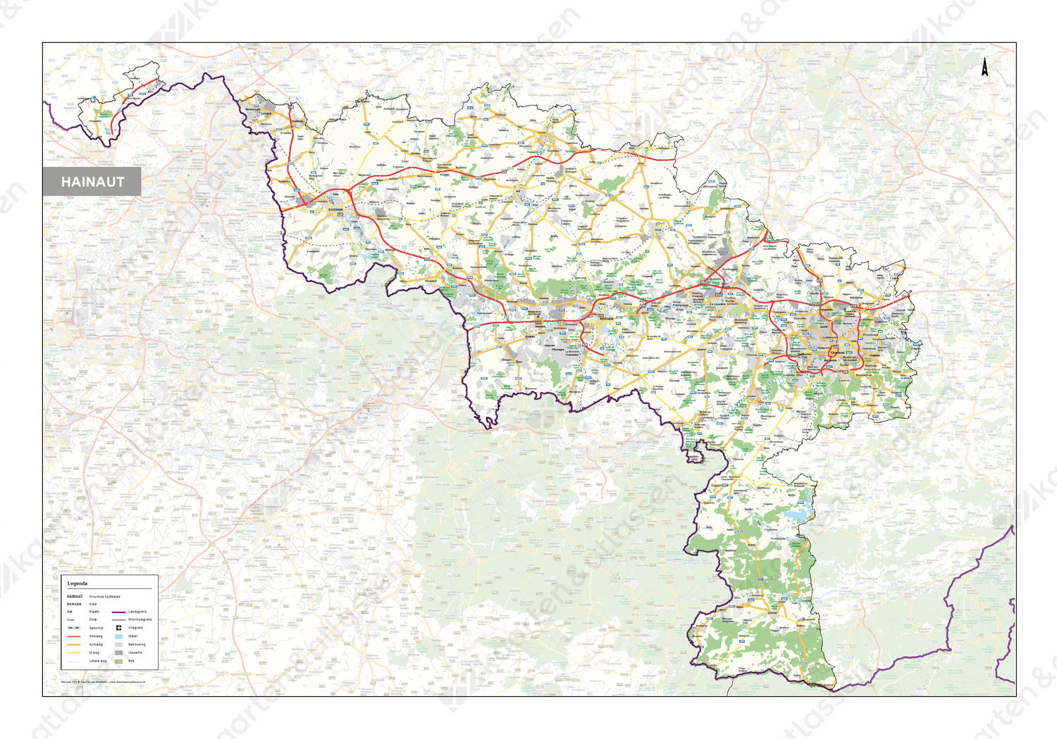 Provinciekaart Hainaut Henegouwen