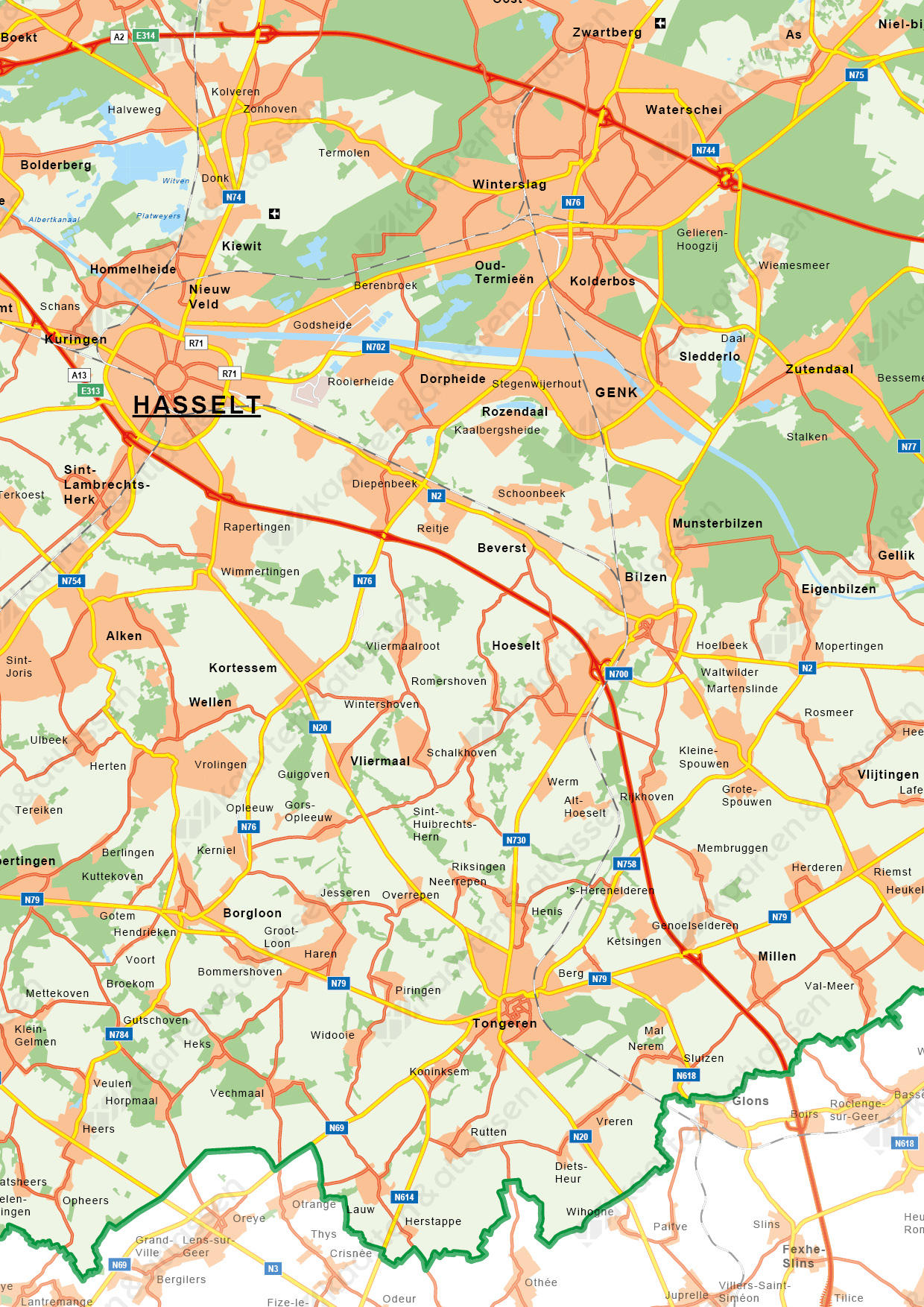 Natuurkundige kaart Limburg
