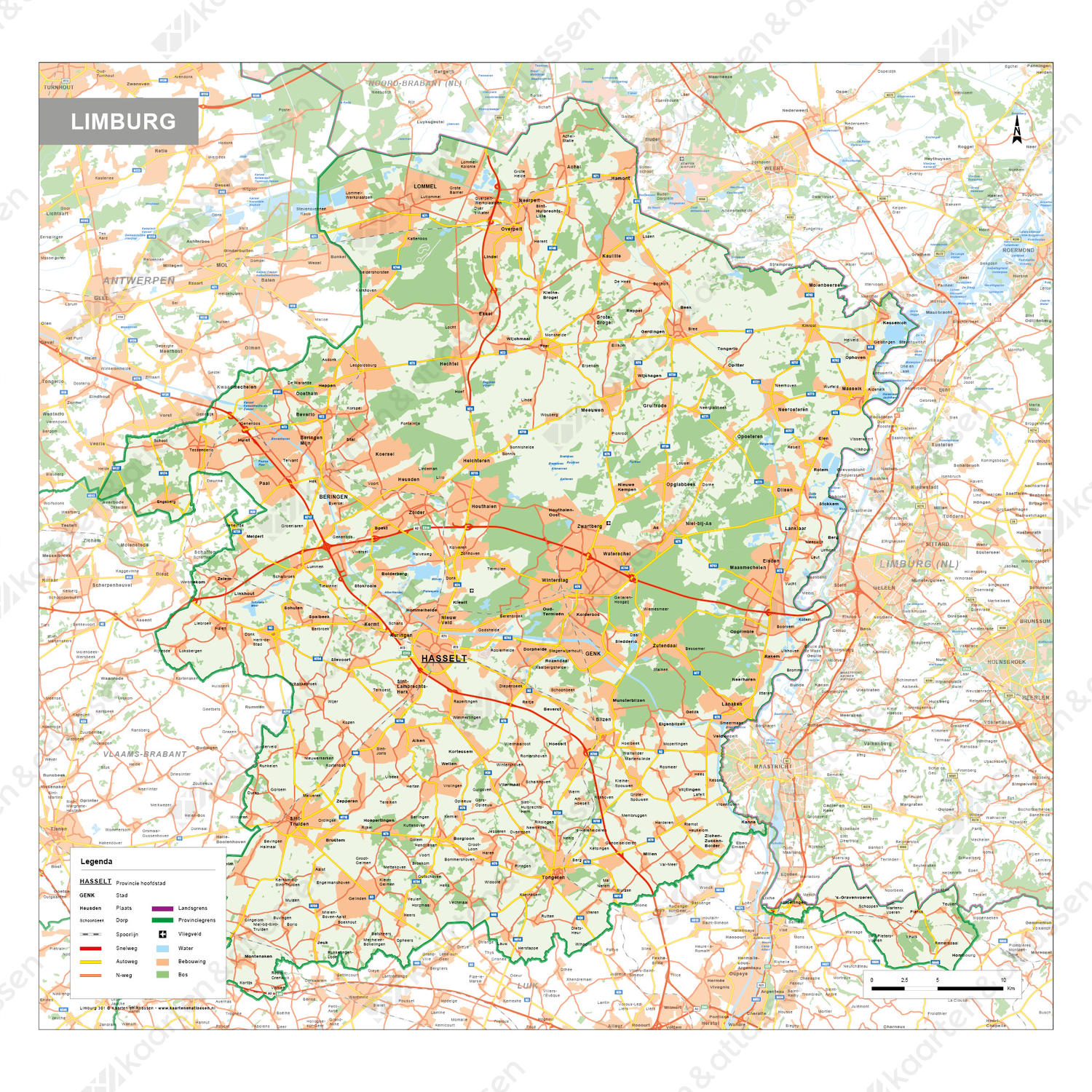 Natuurkundige kaart Limburg