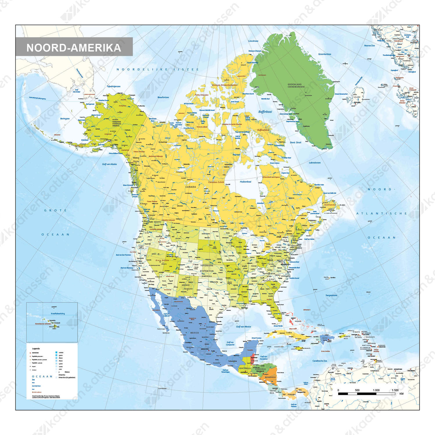 Noord-Amerika staatkundige kaart 