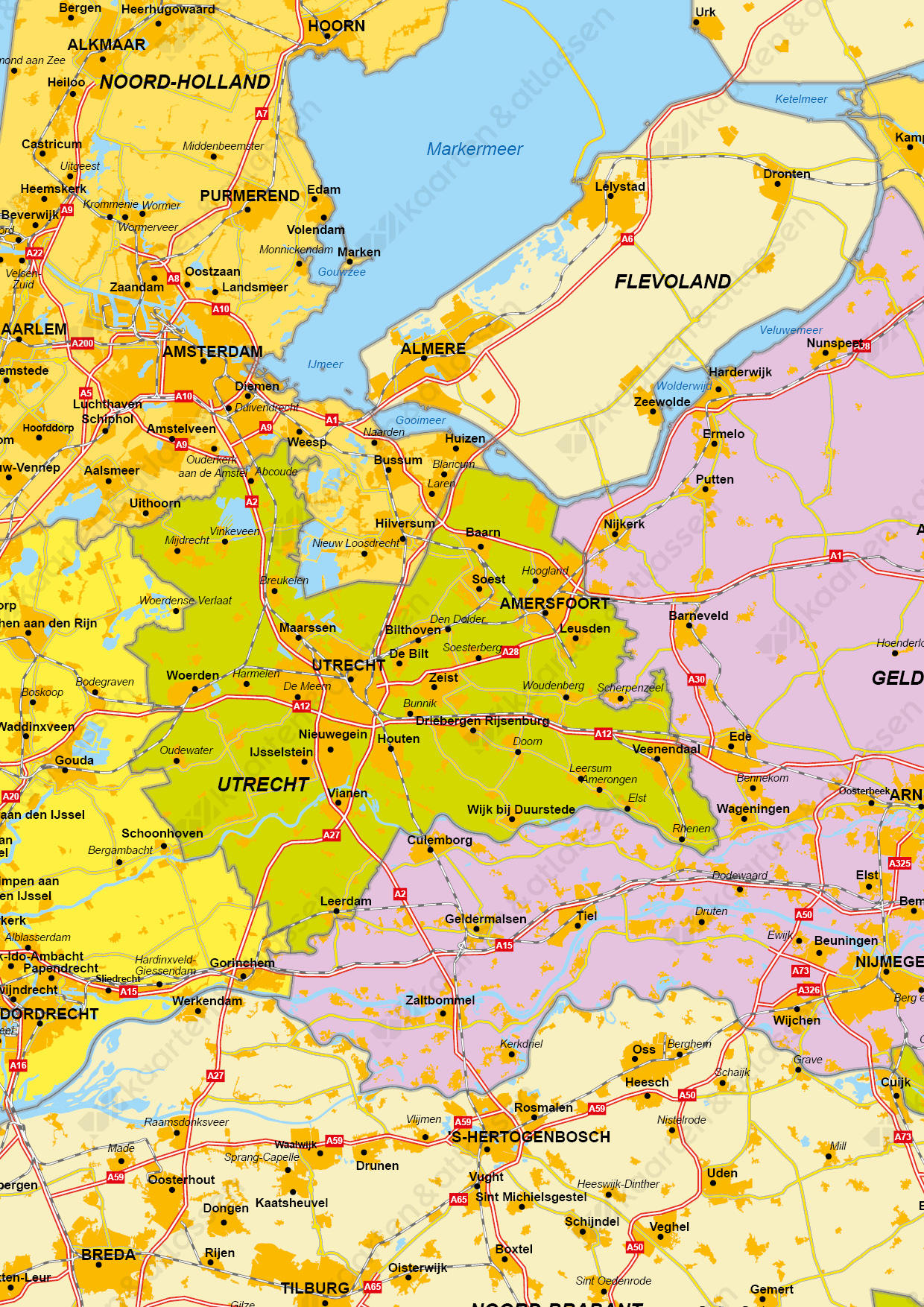 Gedetailleerde kaart van Nederland