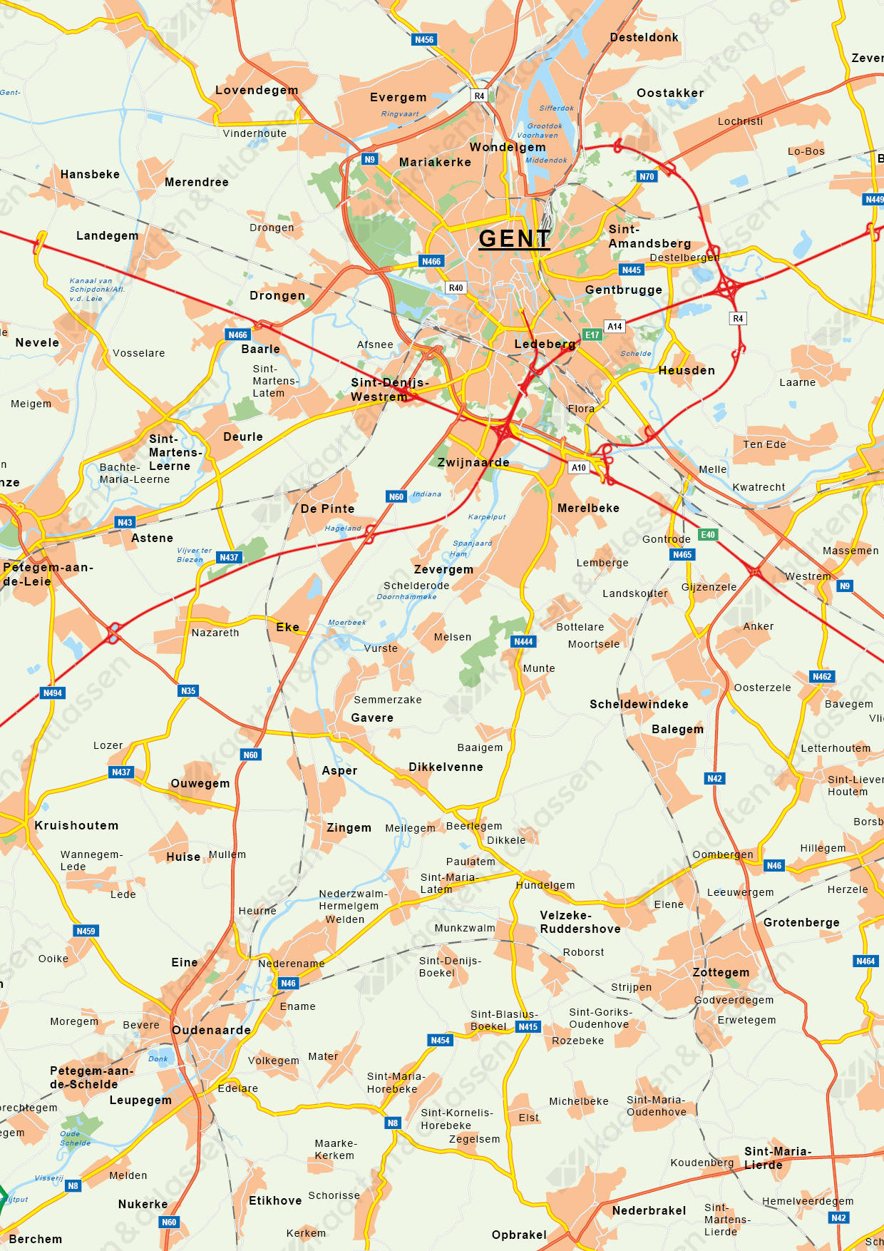 Natuurkundige kaart Oost-Vlaanderen 