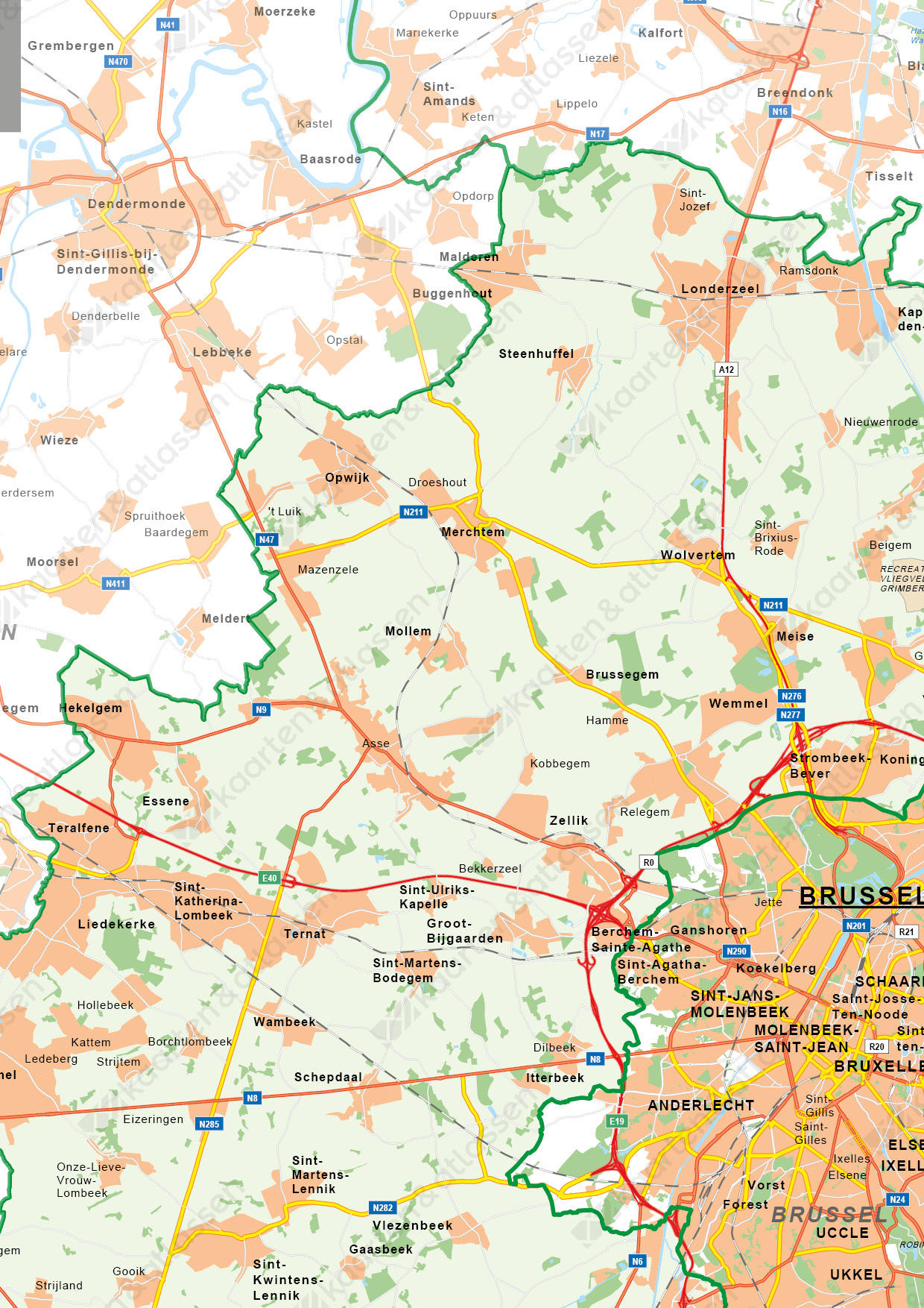 Natuurkundige kaart Vlaams-Brabant