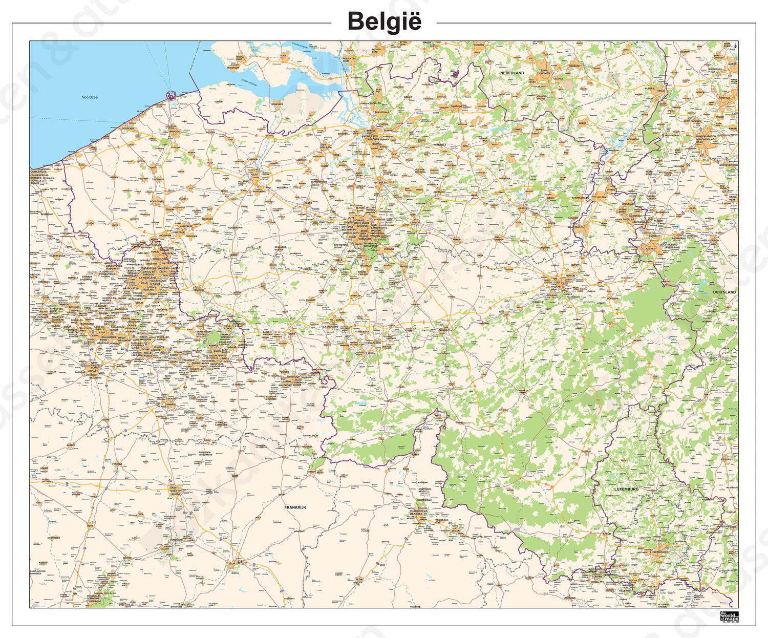 België kaart Topografisch