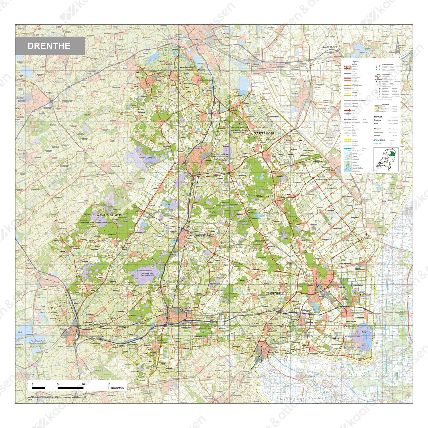 Topografische kaart Drenthe 1:100.000